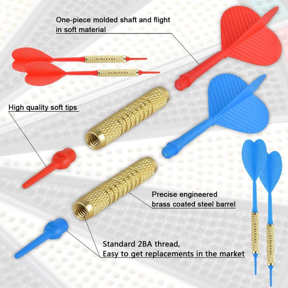 Soft tip Dartboard – 18” Safety Plastic Board with 12 Soft tip Darts and Extra 20 Soft Tips, mounting Kits Also Included