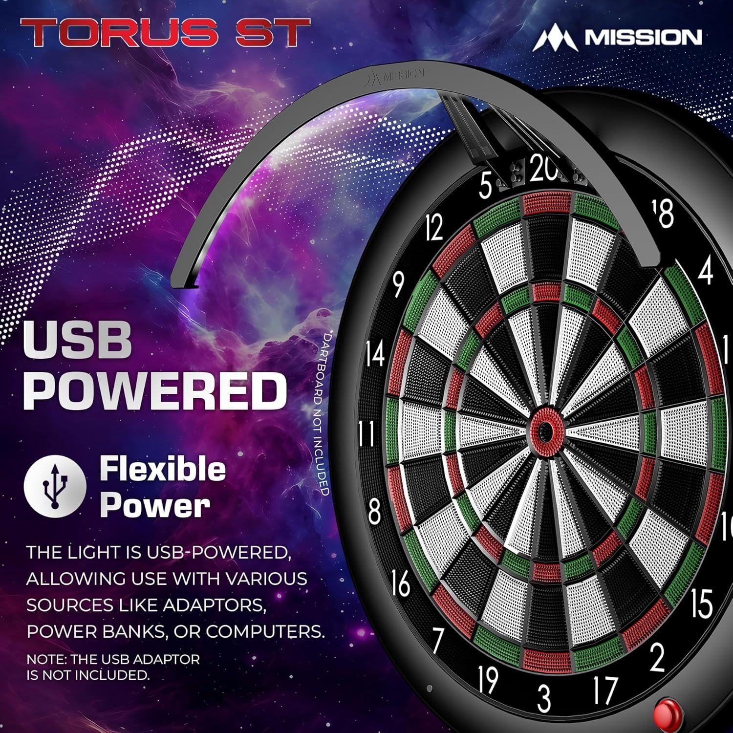 Torus ST Soft Tip Dart Board Light | Dartboard LED Lighting System for Electronic and Soft Tip Dartboards, Black (TOR-ST)