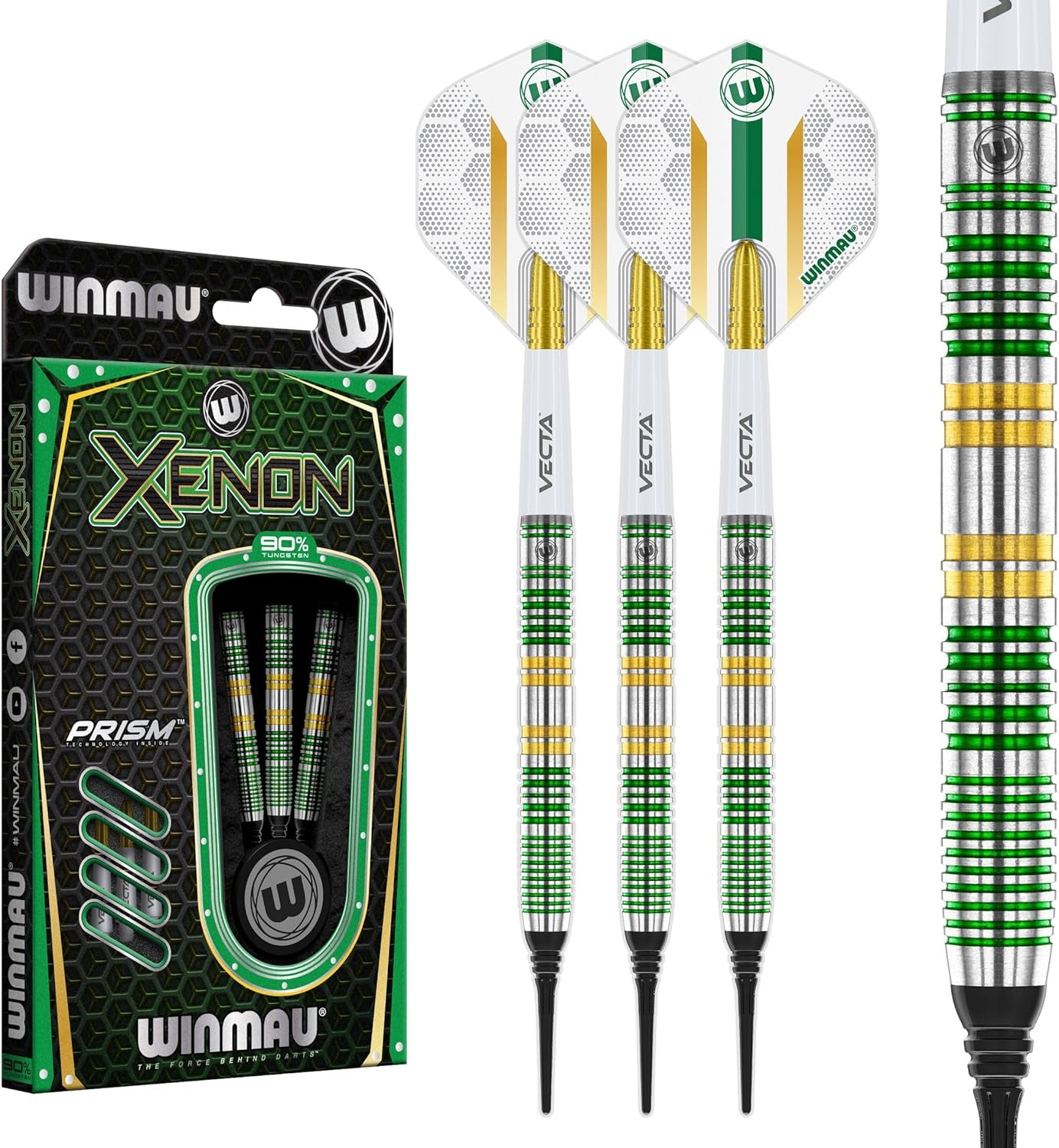 Darts Xenon Series 90% Professional Tungsten Darts Set with Dart Flights and Dart Shafts (Stems) - Available weights 18g Soft Tip 23g, 24g and 25g Steel Tip