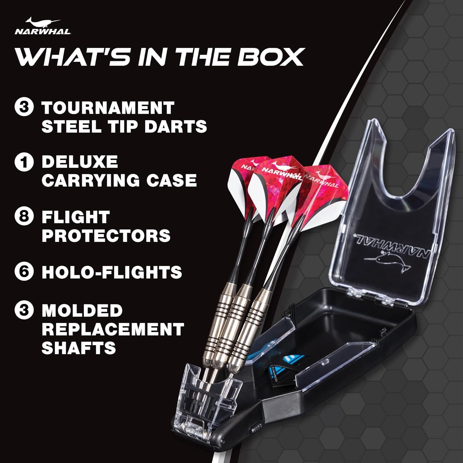 Tournament 22g Steel Tip Darts - 3 Pack 5.5 in. Darts with Metal Tip and Storage Case