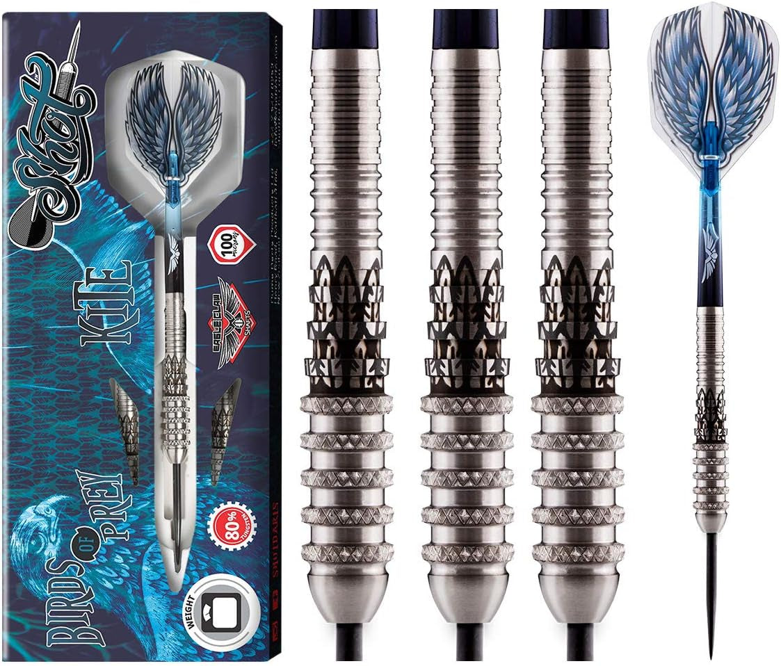 Darts Birds of Prey Kite Steel Tip Dart Set-Front Weighted 80% Tungsten Barrels 21gm