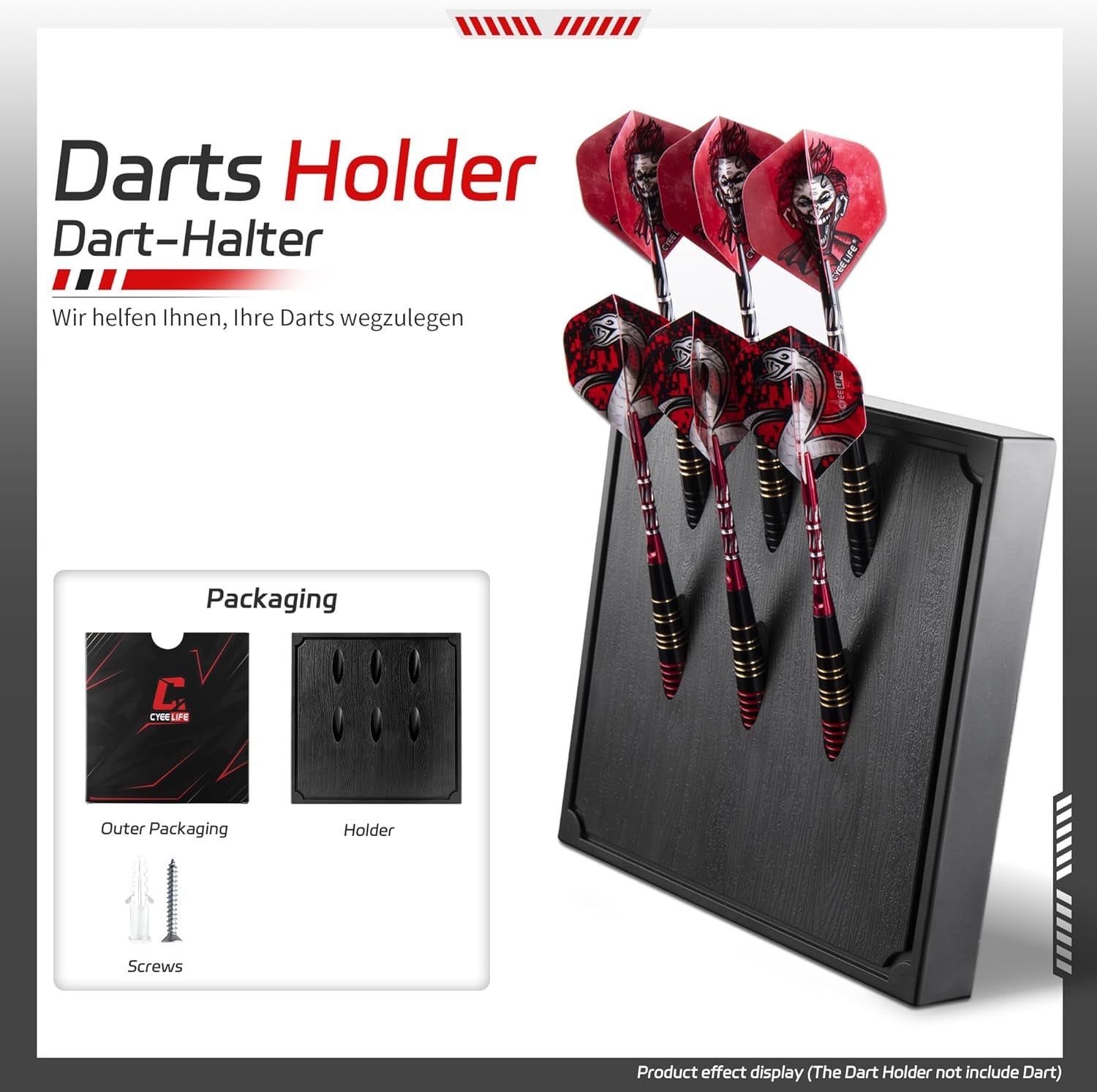 Wall Mounted Darts Holder/Stand,Dart Case Displays 6 Set of Steel/Soft Tip Darts,Compatible with All Sisal & Electronic Dartboards, Surrounds & Cabinets