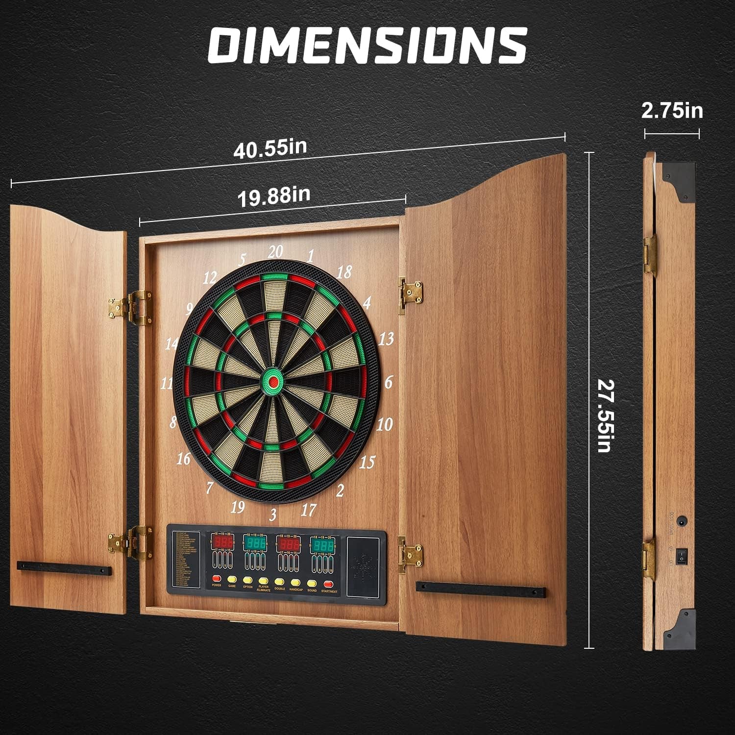 Decorative Dart Board Cabinet Set with Electronic Dart Board, 12 Soft Tip Darts, Wooden Cabinet Doors with Integrated Scoreboard, Apricot