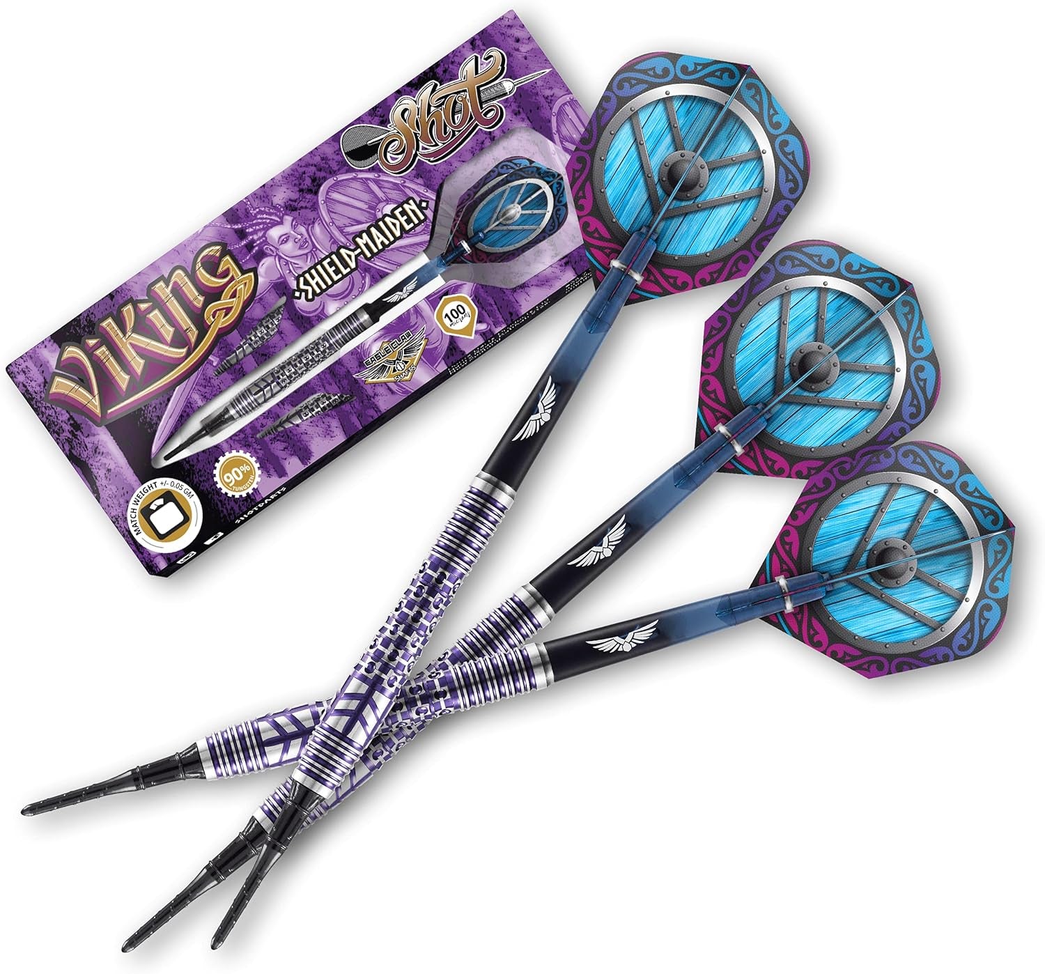 Darts Viking Shield Maiden 90% Tungsten Pro Throwing Darts Soft Tip Set, Professional – Made in New Zealand – Designed Dart Flights for Women & Men – Plastic Tip Bar Darts for Adults