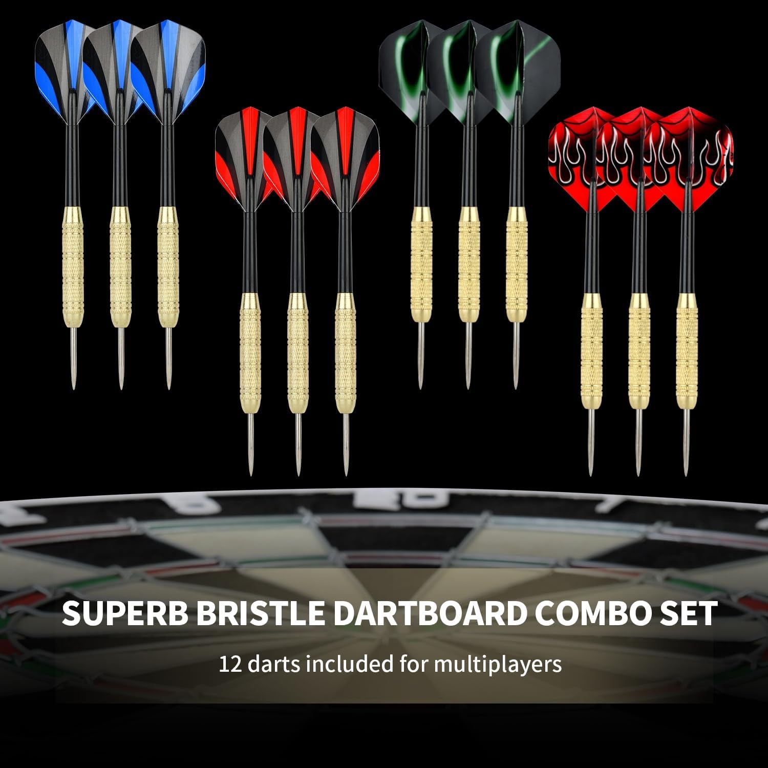 EVA Dartboard Surround Wall Protector, Sisal/Bristle Dartboard and 18g Steel Tip Darts Set Optional