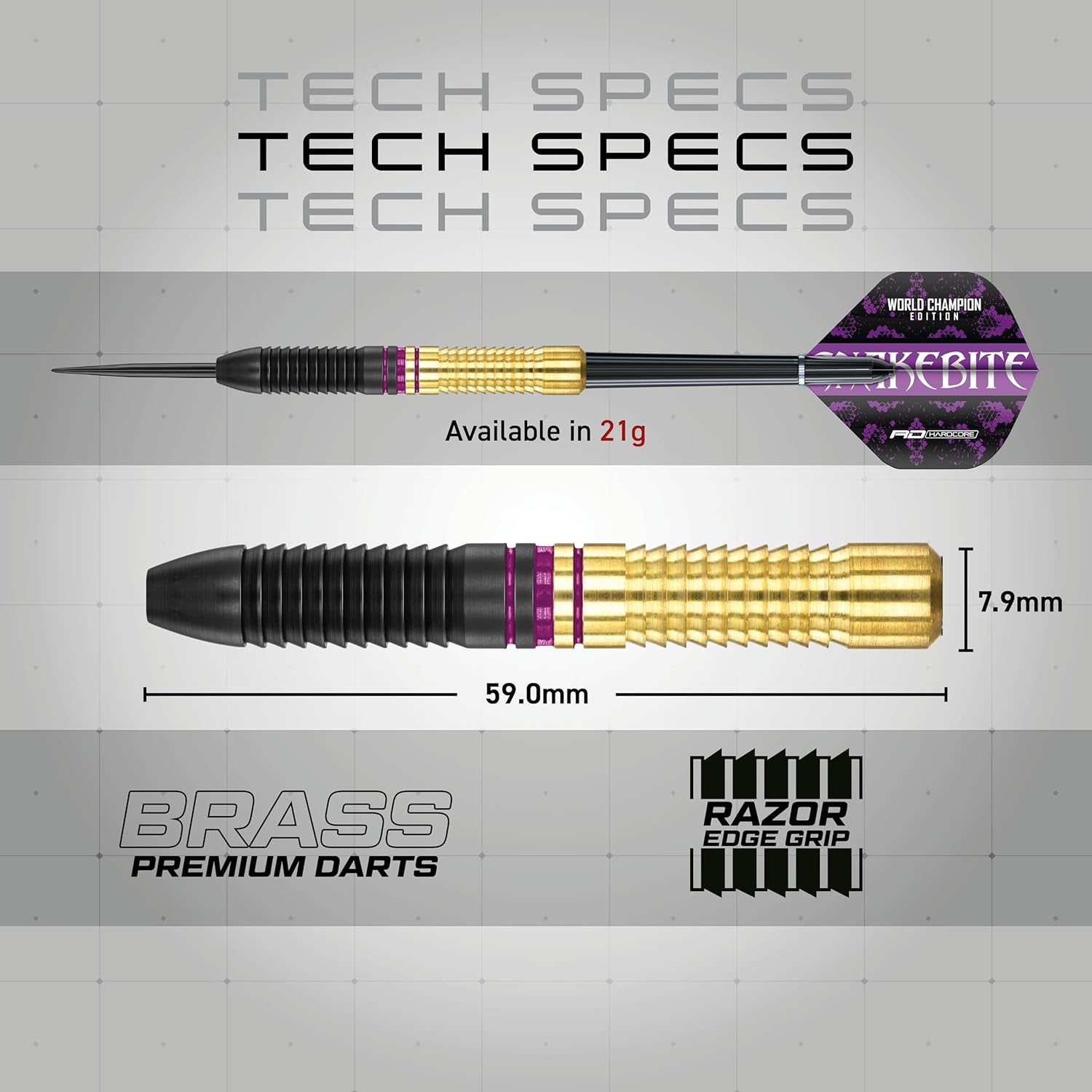 Peter Wright Snakebite World Champion 2020-21 Gram Brass Edition including Flights and Stems