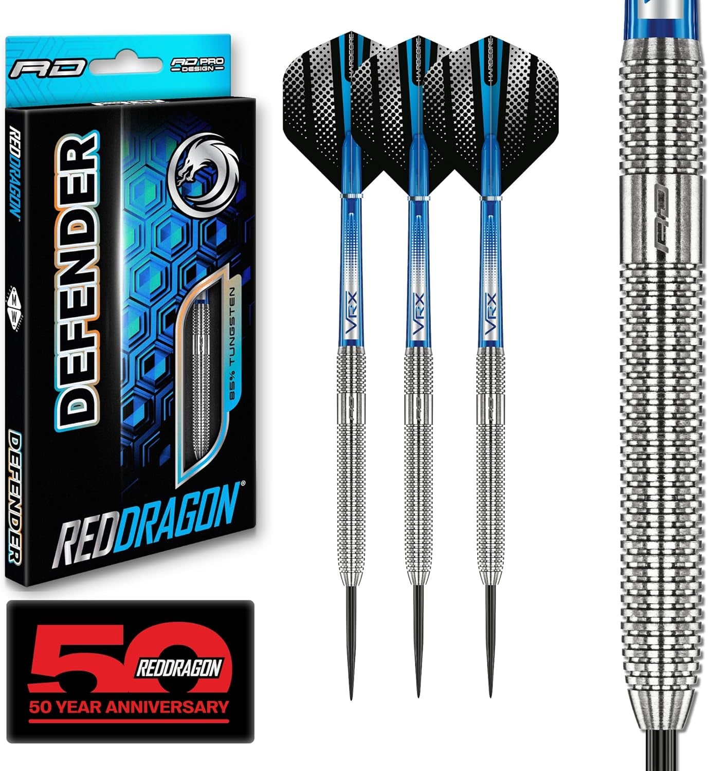 Darts – Defenders Series - Professional 85% Tungsten Darts Set with Dart Flights and Dart Shafts (Stems) - Available in Triton Soft Tip 19g barrel / 21g Full Weight and Steel Tip 22g & 24g