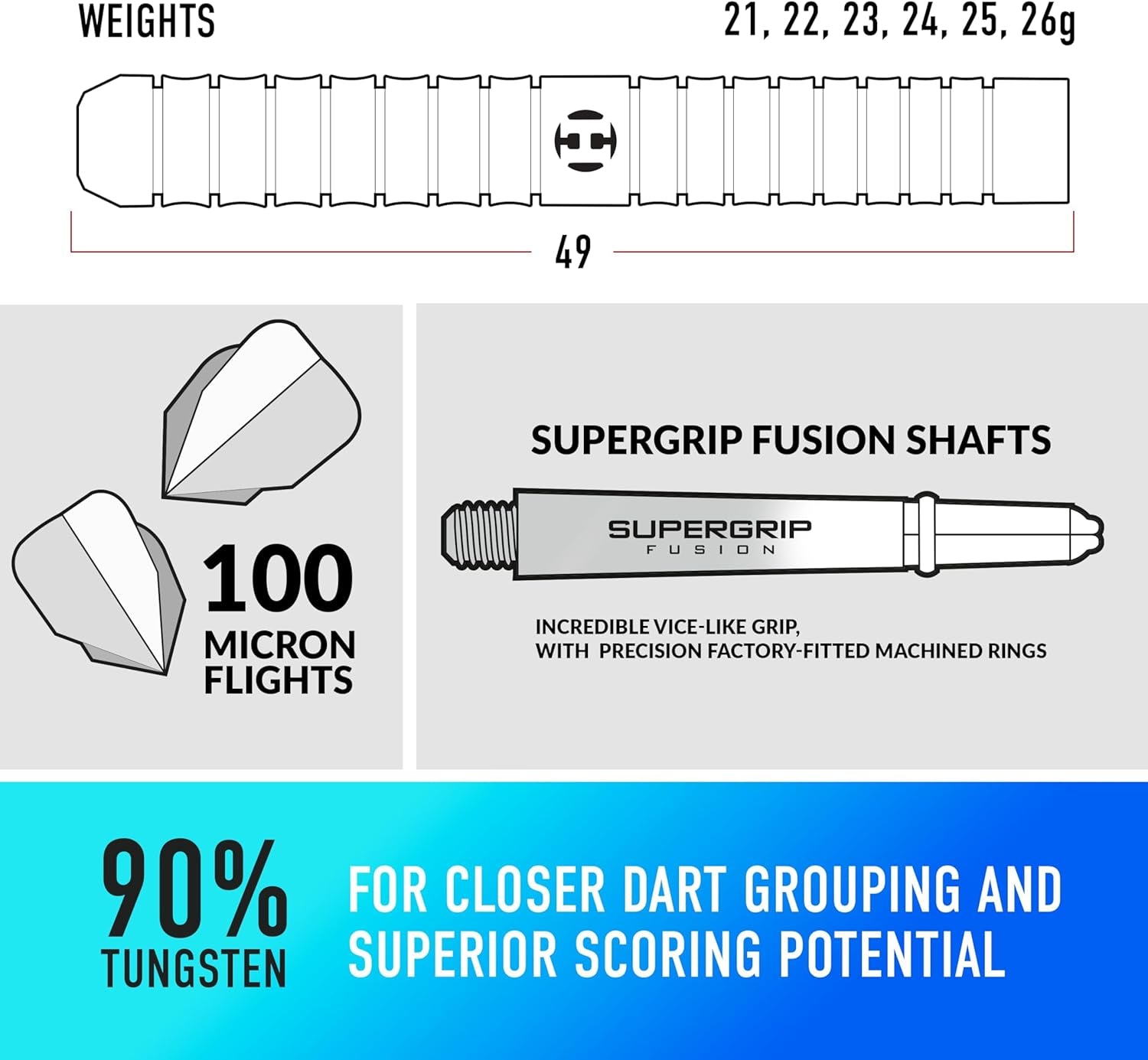 Pulse 90% Tungsten Steel Tip Darts Set 21g, 22g, 23g, 24g & 25g - Includes Recessed Curve Grip, Aqua Supergrip Fusion Shafts, Prime Flights & Travel Case