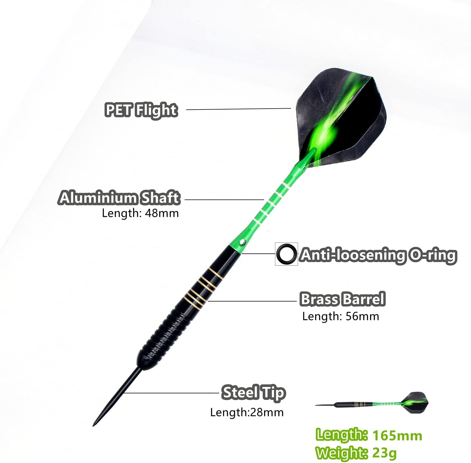 Steel Tip Darts 3 Pack 23 Grams Professional Darts Metal Tip Set with Brass Barrels Aluminum Shafts Extra 3 PVC Dart Shafts 8 Flight Protectors 12 Rubber O-Rings Dart Storage Case