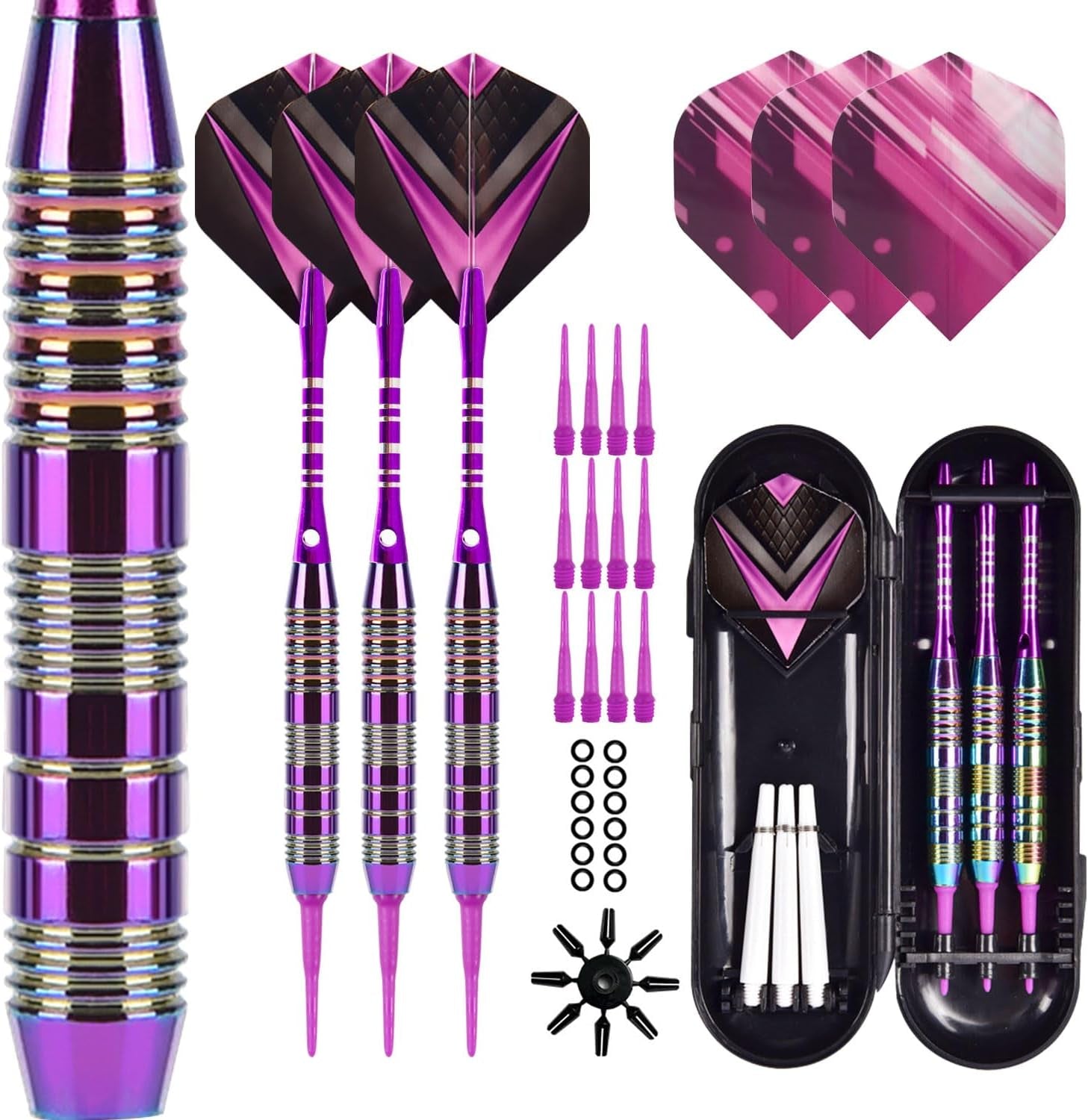 Soft Tip Darts Set 3 Aluminum Shaft Professional Darts Plastic Tip Sets 2BA Replacement Tips + Extra 3 Dart Flights 3 Replace Plastic Shafts for Electronic Dart Board