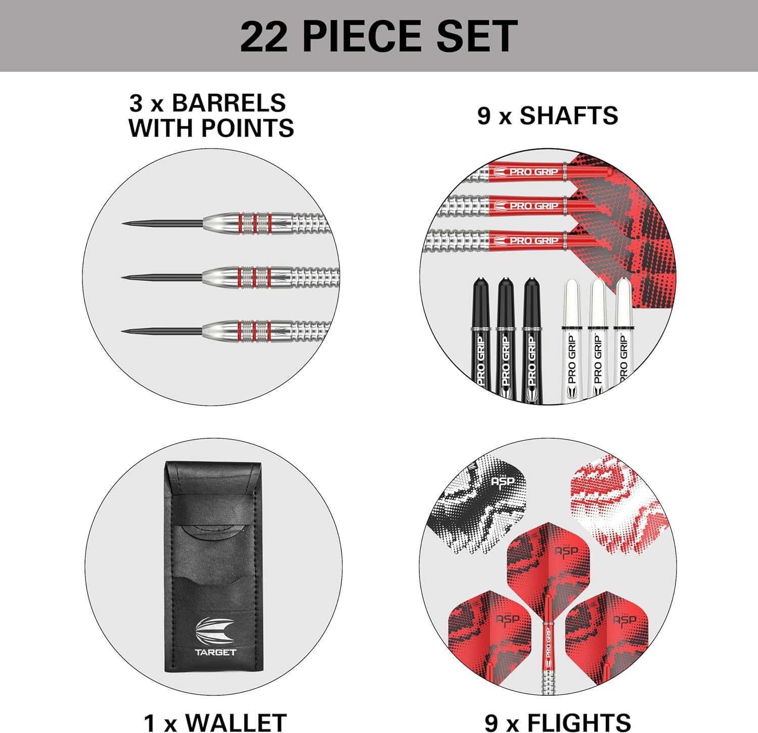 Nathan Aspinall 22G/23G/24G Tungsten Steel Tip Darts Set - 9 Pro Grip Shafts - 9 Pro Ultra Flights – Dart Wallet Bundle