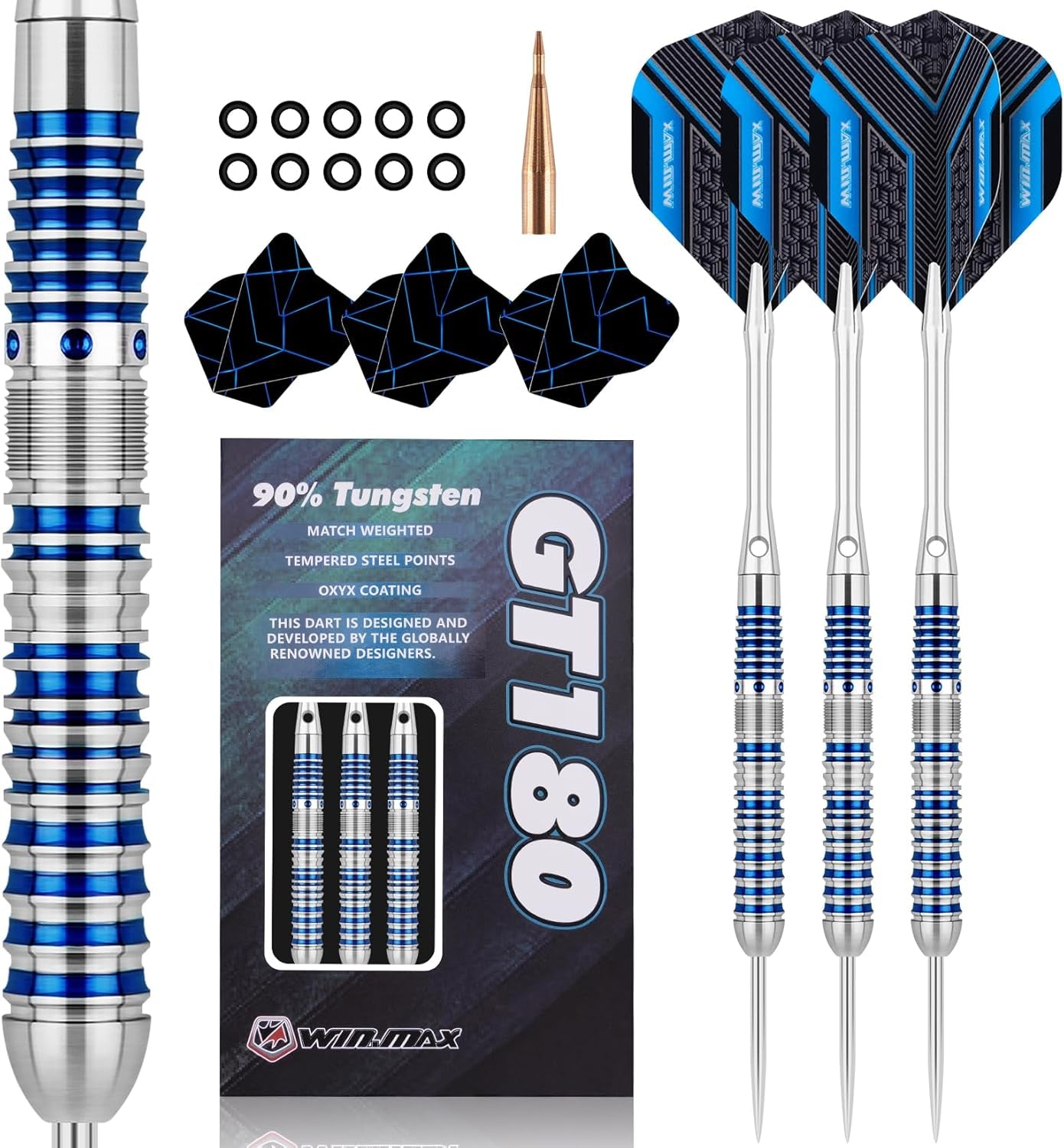 Darts Tungsten Darts Steel Tip Darts Set (20g, 22g, 23g, 24g, 26g, 28g) - 3PCS Razor Edge Darts Set Professional Darts with Accessories, Including 3 Extra Flights