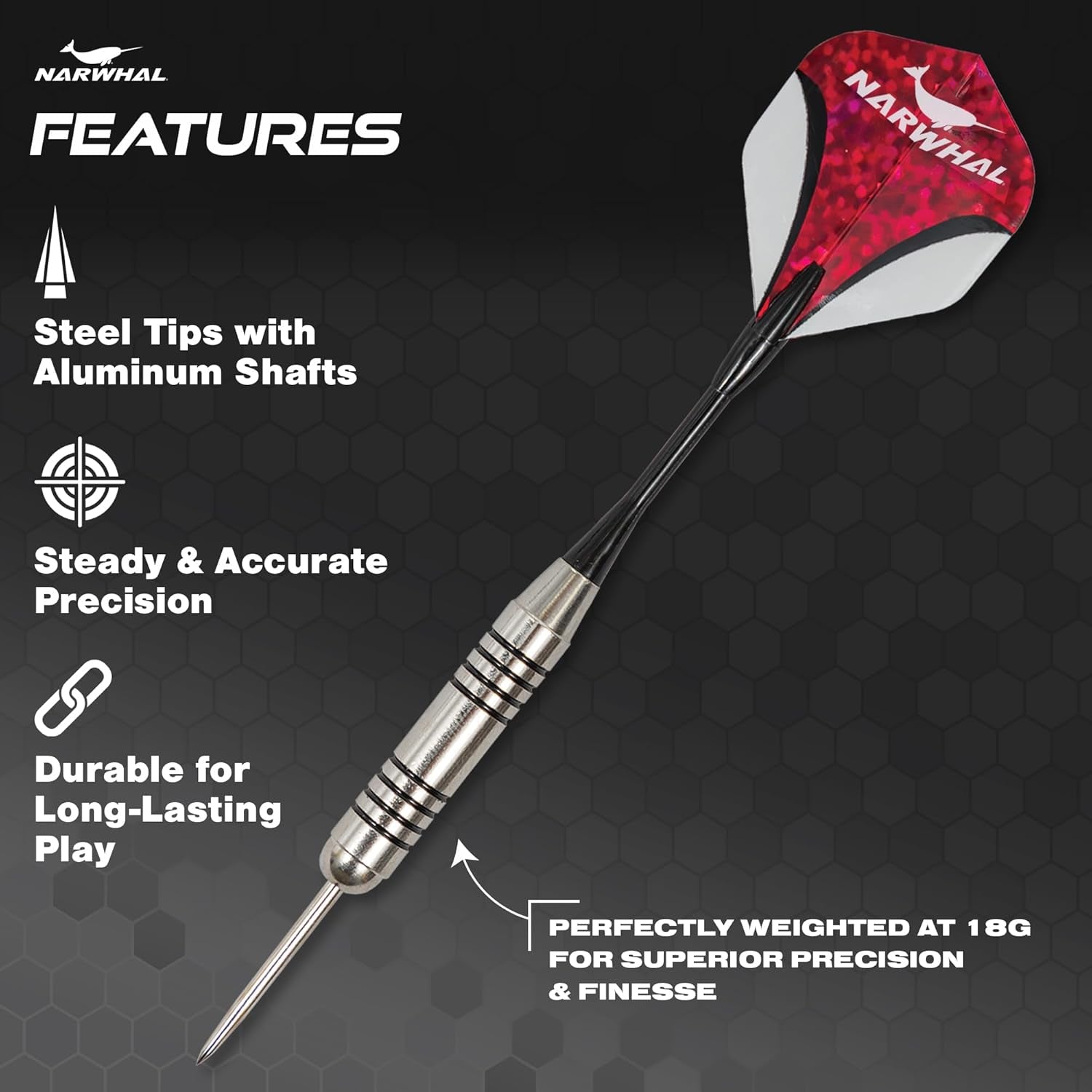 Tournament 22g Steel Tip Darts - 3 Pack 5.5 in. Darts with Metal Tip and Storage Case