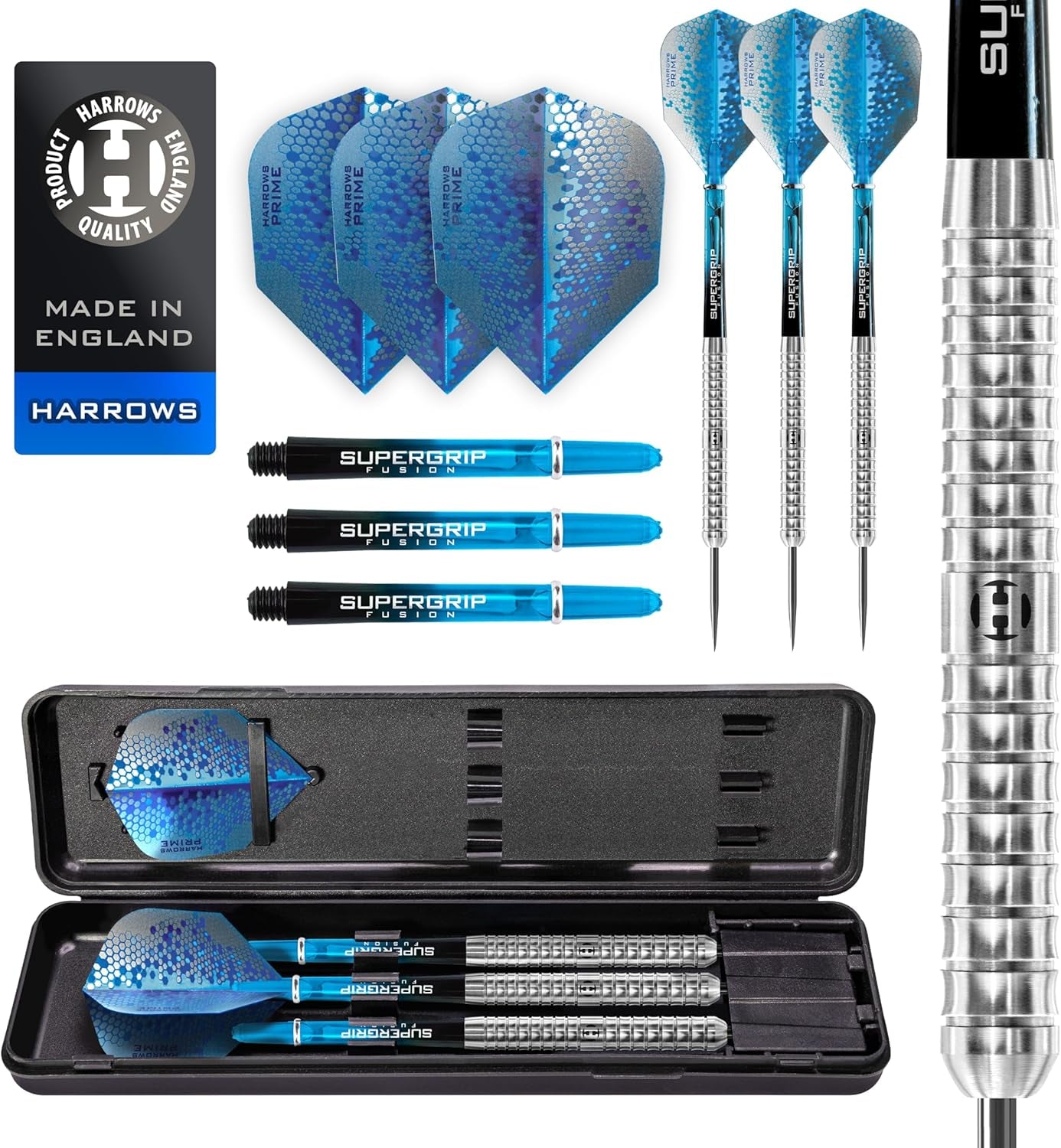 Pulse 90% Tungsten Steel Tip Darts Set 21g, 22g, 23g, 24g & 25g - Includes Recessed Curve Grip, Aqua Supergrip Fusion Shafts, Prime Flights & Travel Case
