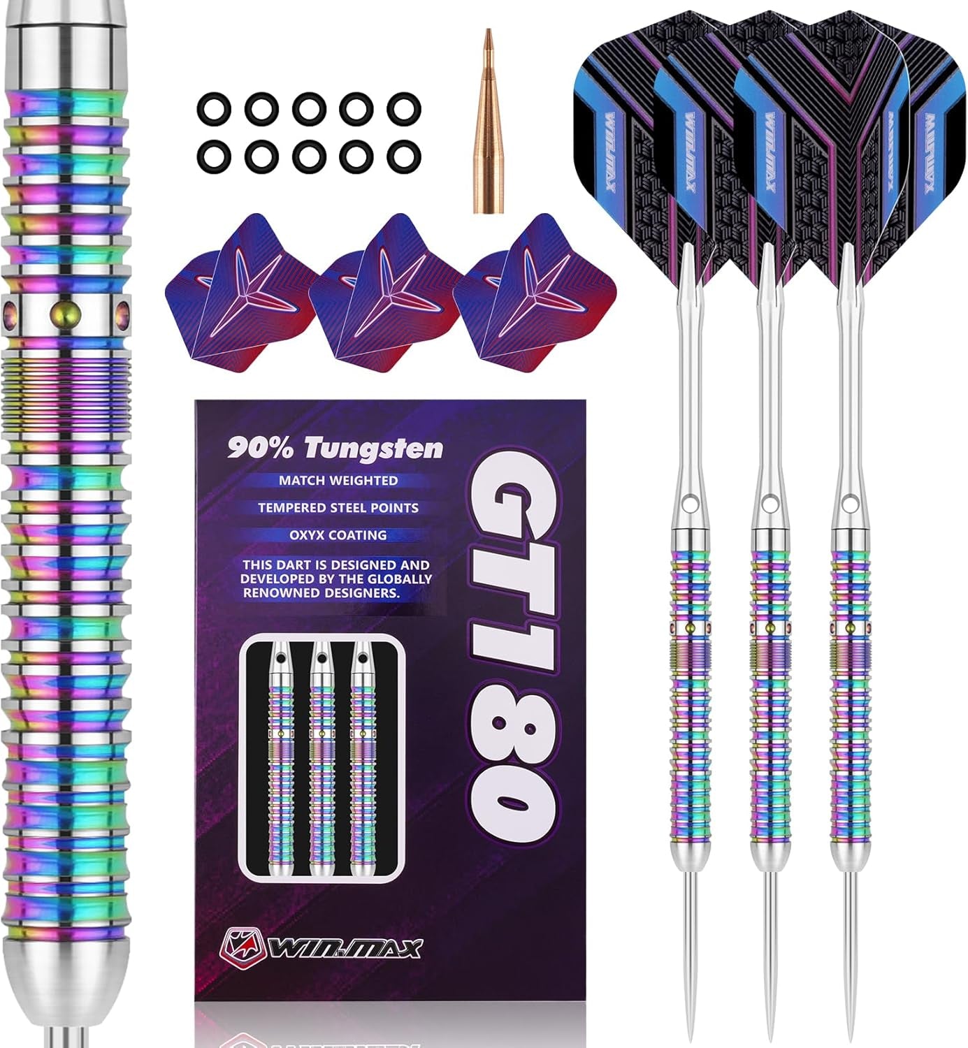 Darts Tungsten Darts Steel Tip Darts Set (20g, 22g, 23g, 24g, 26g, 28g) - 3PCS Razor Edge Darts Set Professional Darts with Accessories, Including 3 Extra Flights
