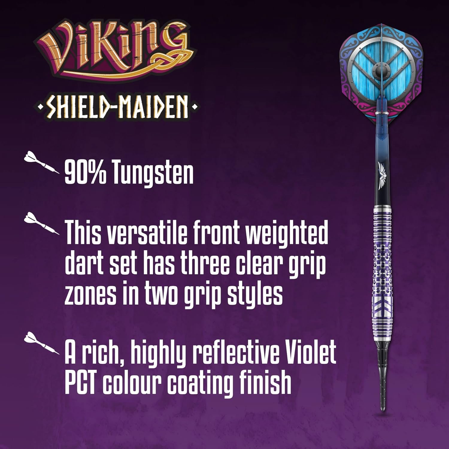 Darts Viking Shield Maiden 90% Tungsten Pro Throwing Darts Soft Tip Set, Professional – Made in New Zealand – Designed Dart Flights for Women & Men – Plastic Tip Bar Darts for Adults