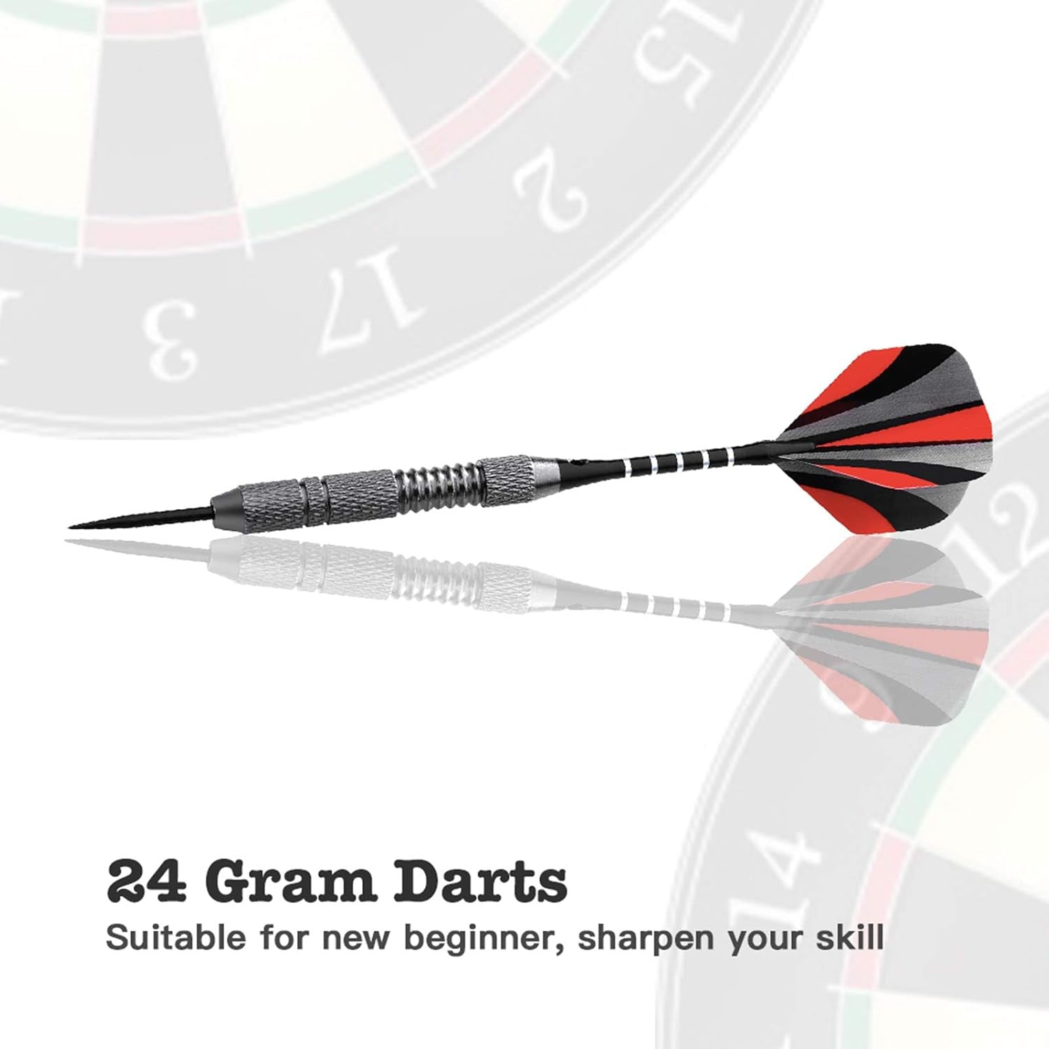 Steel Tip Darts Set, 12 Pack 24 Grams Professional Metal Dart Set with 20 Flights(4 style) + 12 Aluminium Shaft