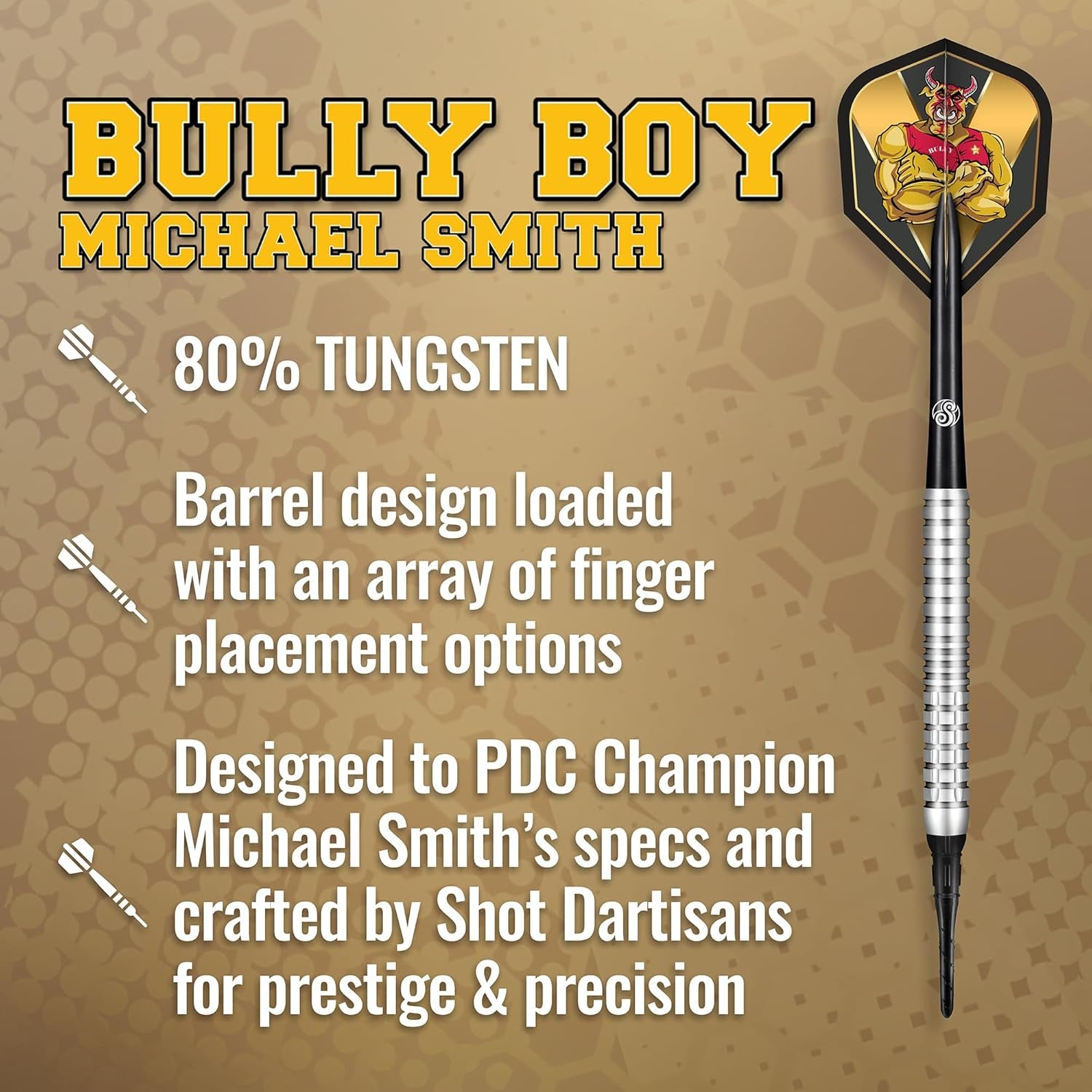 Shot Soft Darts Michael Smith Bully Boy Precision 80% Tungsten Softtip Darts Soft Dart High Quality Tungsten Darts Set with Shafts and Flights Made in New Zealand