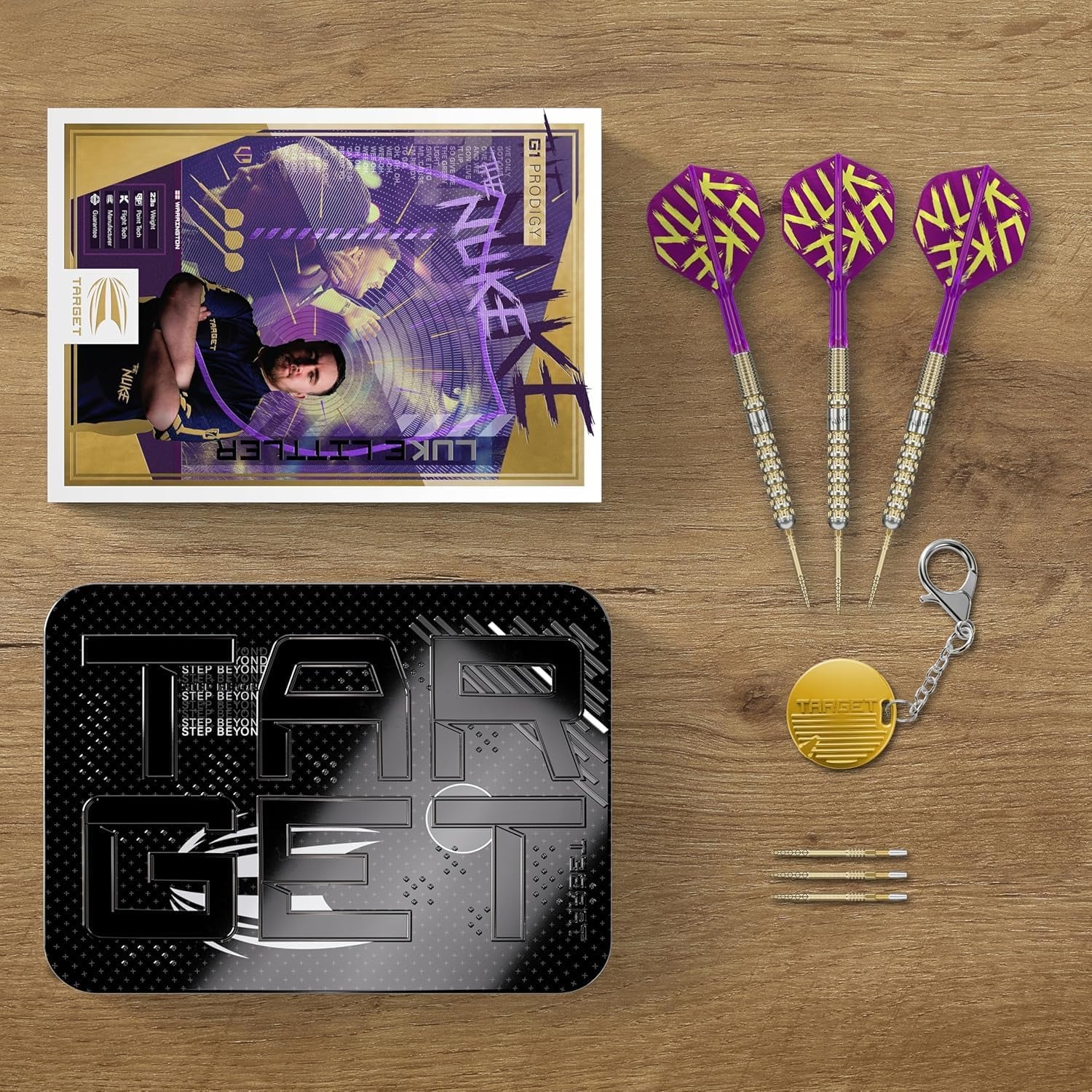 Luke Littler Gen 1 Prodigy Steel Tip Swiss Point Darts, 90% Tungsten Darts, 22G/23G/24G | Generation 1 Gold Steel Tip Darts, G1 Player Edition Swiss Points Dart Sets, Flights and Shafts
