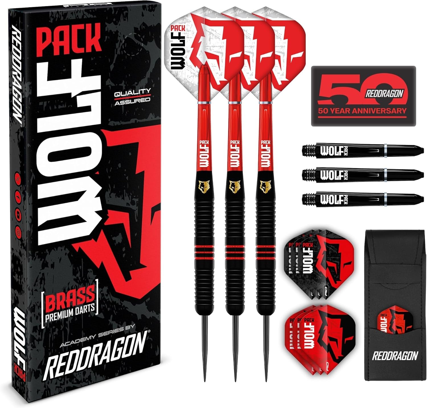 Wolf Pack Series Brass Darts Set with Flights and Shafts (Stems) Available in Steeltip and Softip