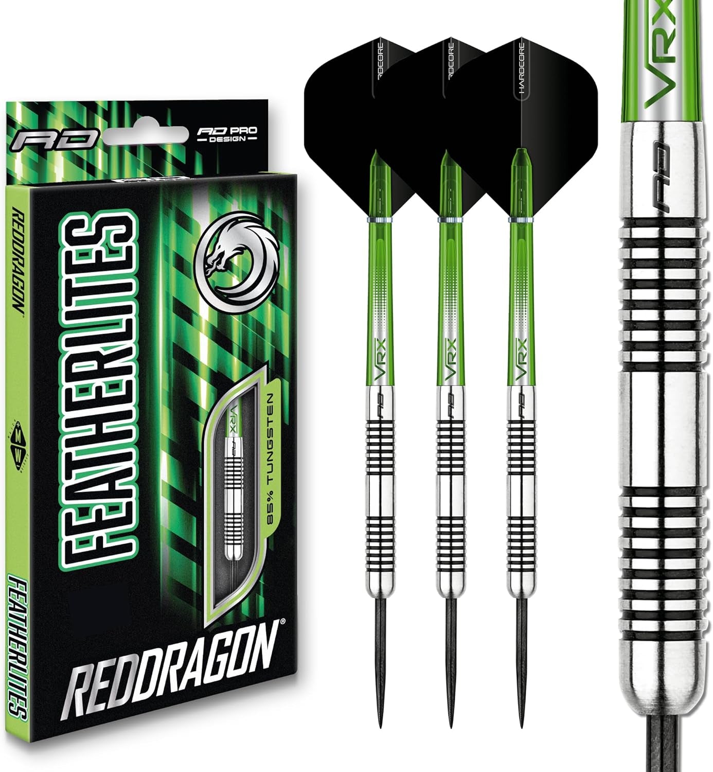 Featherlite 10g, 12g, 17g, 18g or 19g Tungsten Darts Set with Flights and Stems