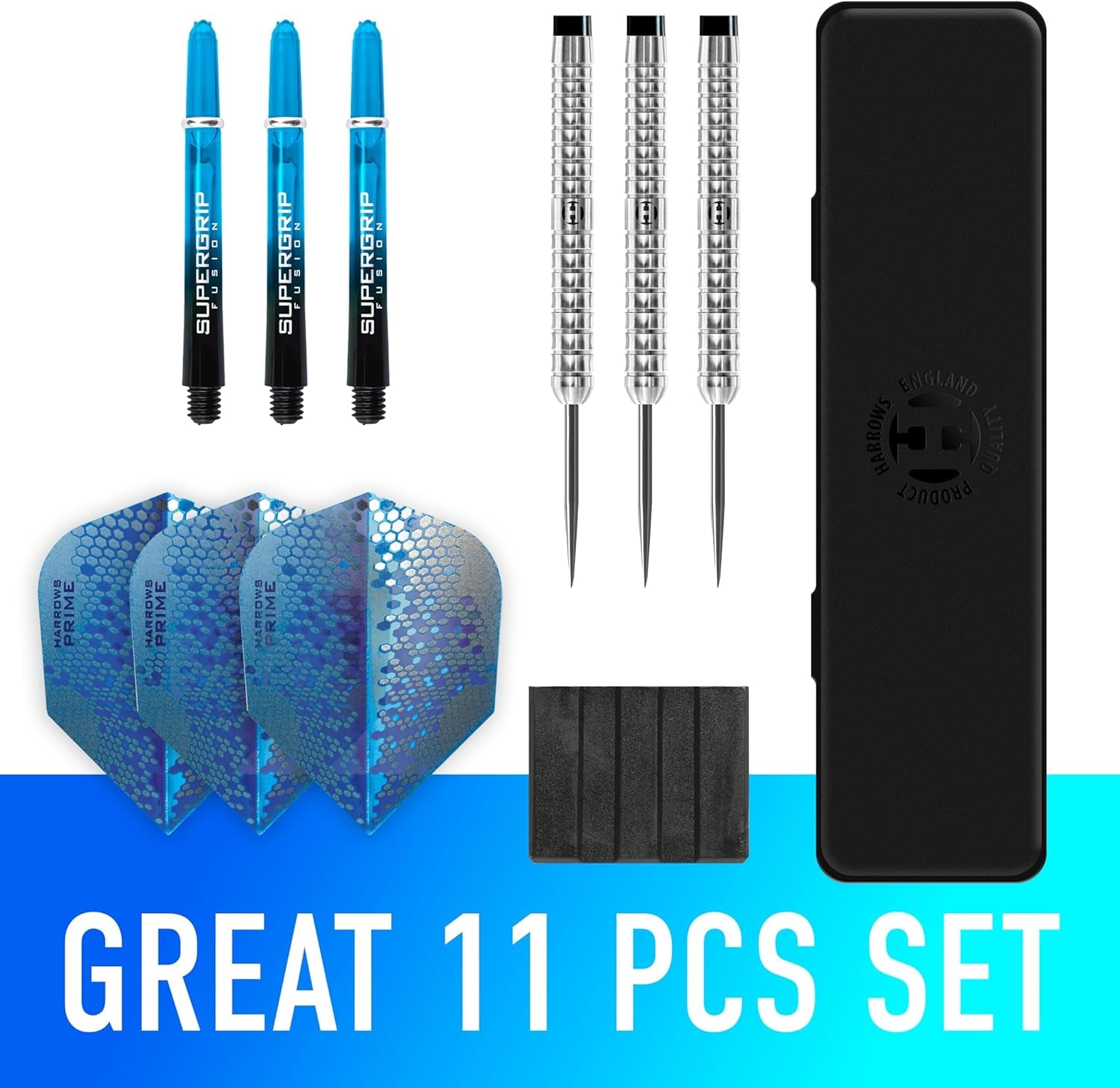 Pulse 90% Tungsten Steel Tip Darts Set 21g, 22g, 23g, 24g & 25g - Includes Recessed Curve Grip, Aqua Supergrip Fusion Shafts, Prime Flights & Travel Case