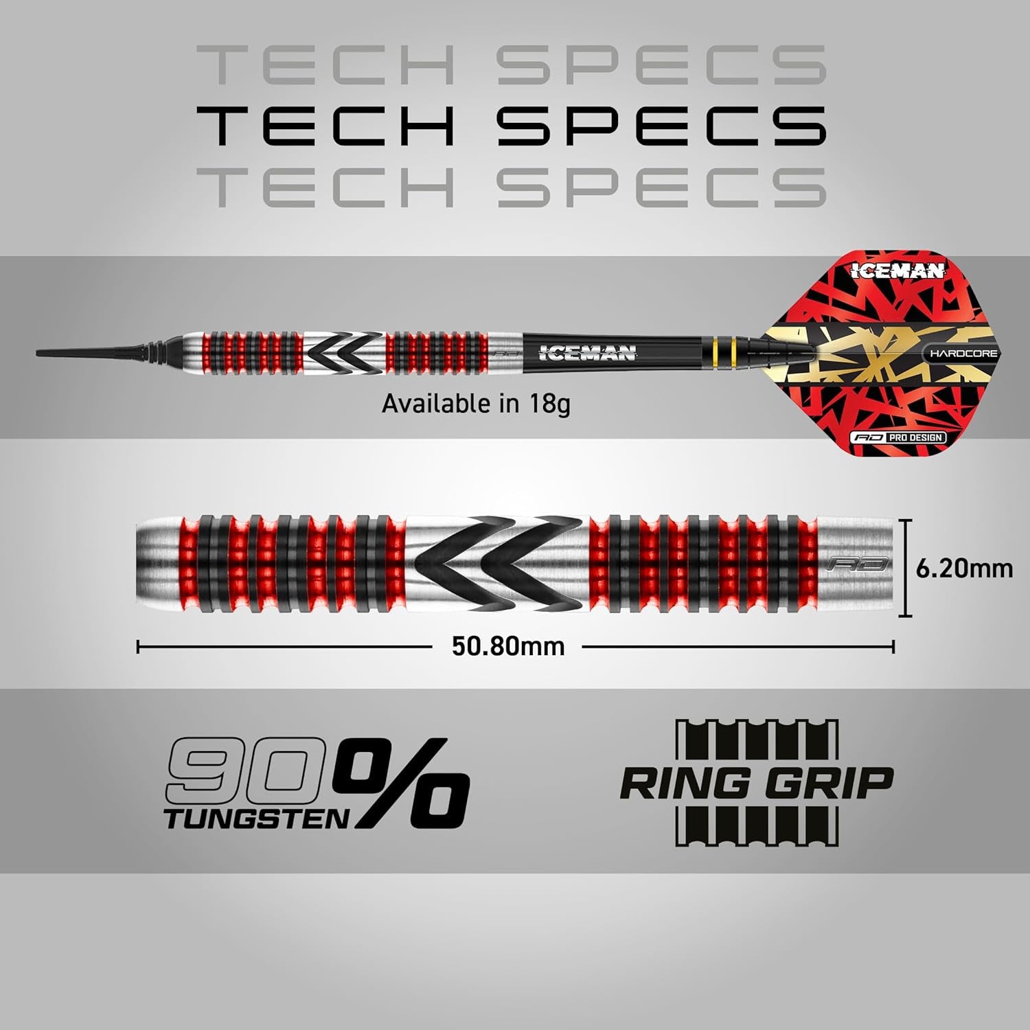 Gerwyn Price Iceman Firebird 18 Gram Softip Premium Tungsten Darts Set with Flights and Stems