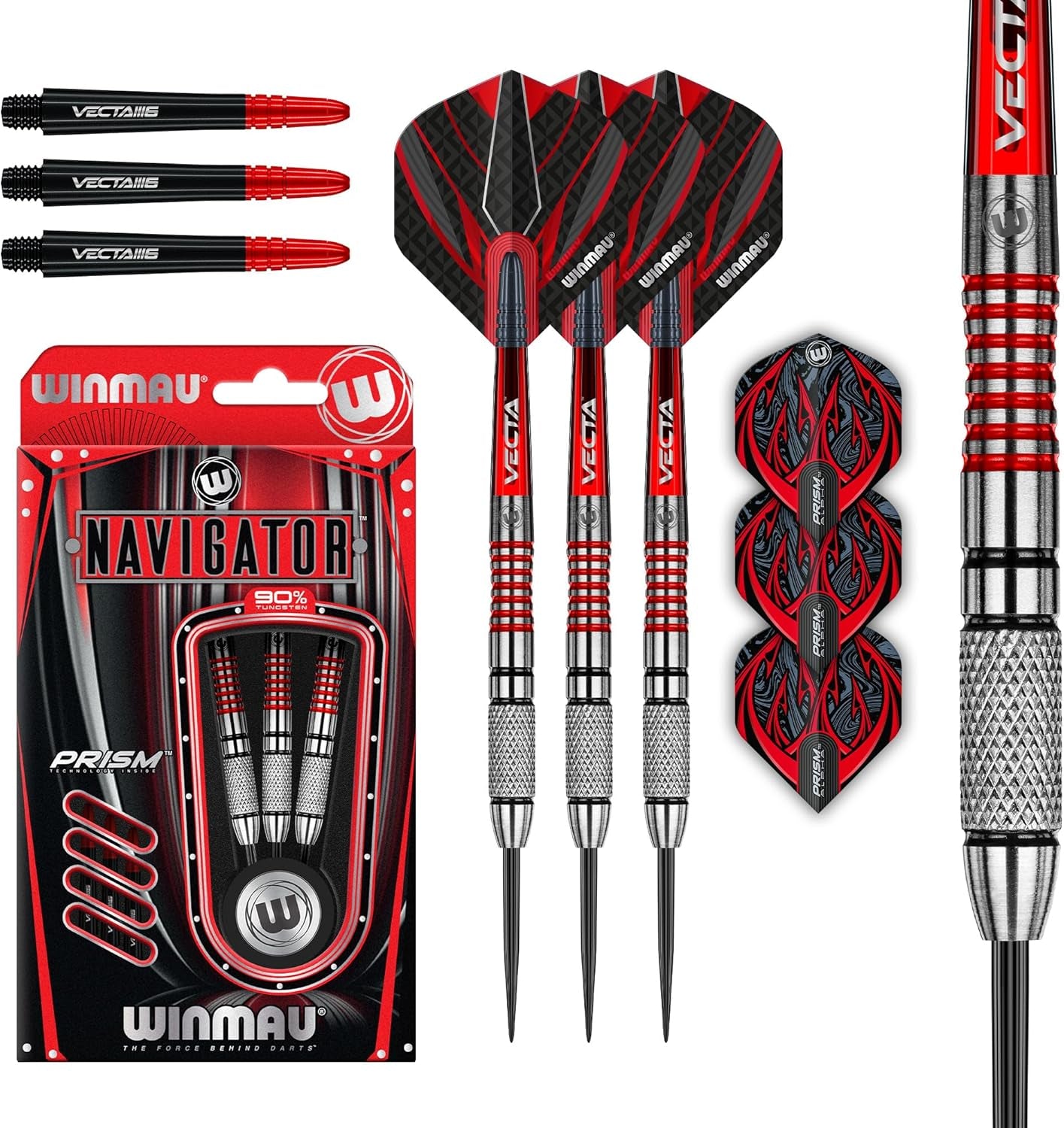Darts Navigator Series 90% Tungsten Steeltip Darts Set with Dart Flights and Dart Shafts (Stems)