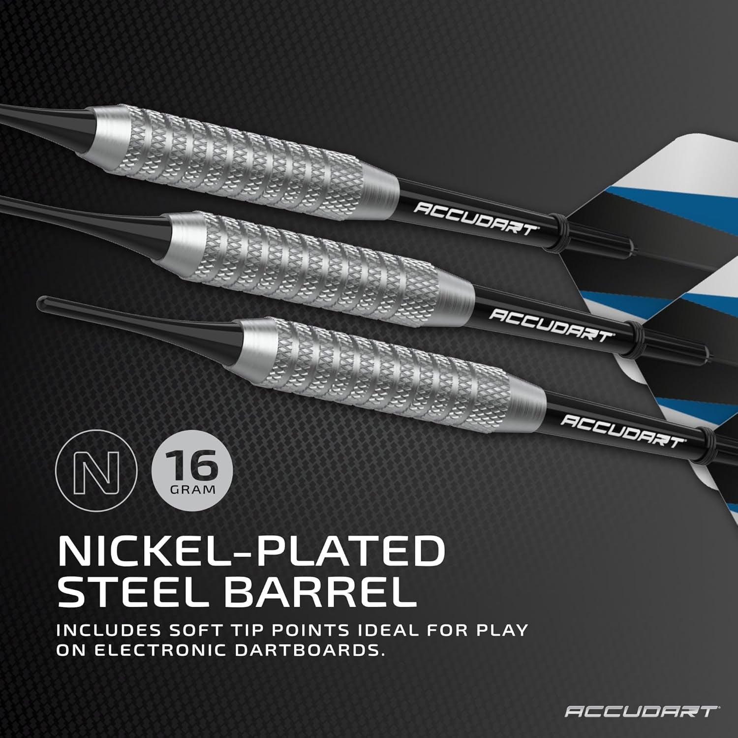 Soft Tip Dart Set 1.0 - Nickel Plated Steel Barrel - Knurled Patterned Grip - Polycarbonate Shaft - Standard Shape Flights