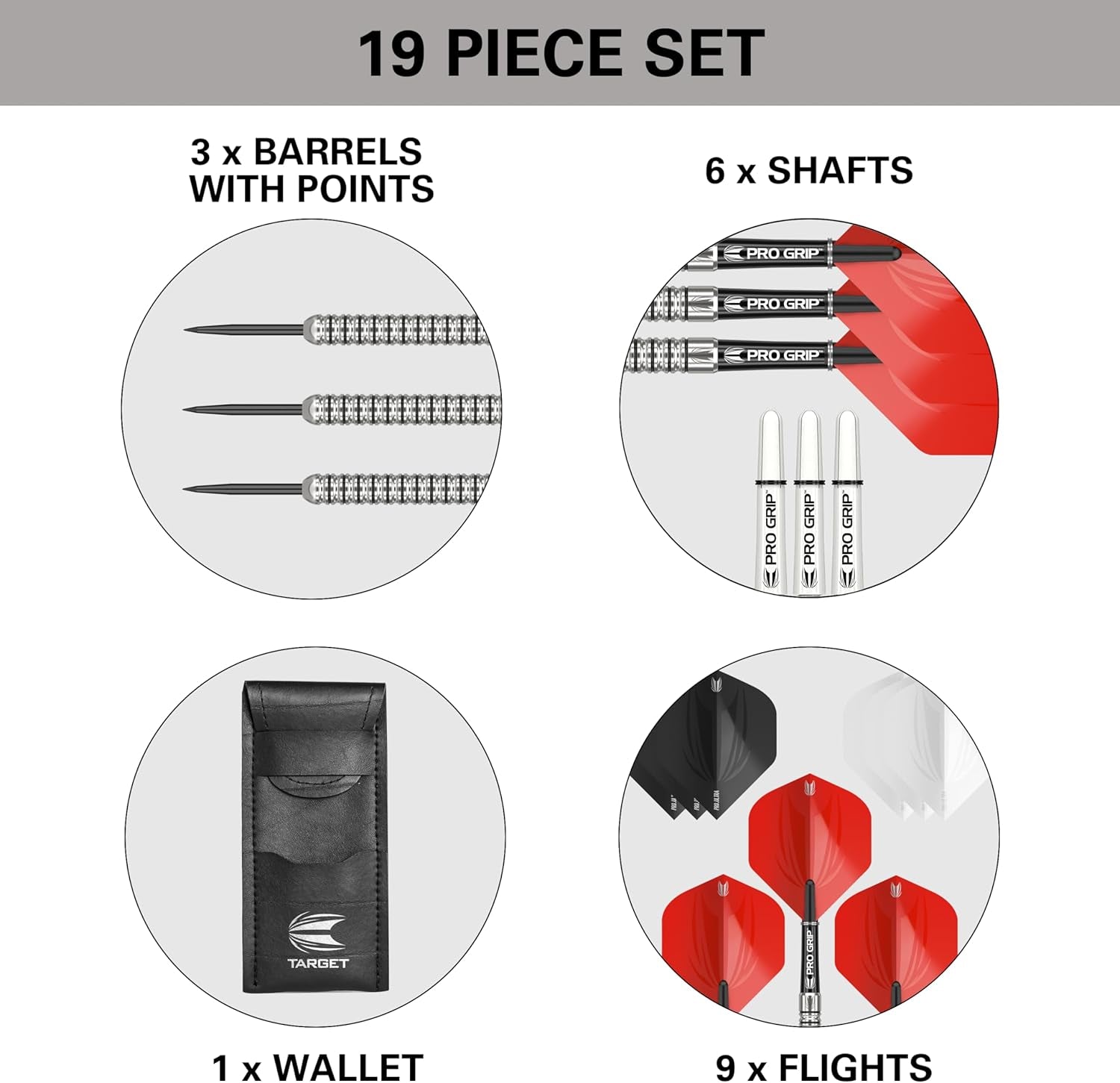 Artemis 21G/22G/23G/24G/25G/26G 80% Tungsten Steel Tip Darts Set | 6 Pro Grip Shafts | 9 Pro Ultra Flights | Dart Wallet Bundle