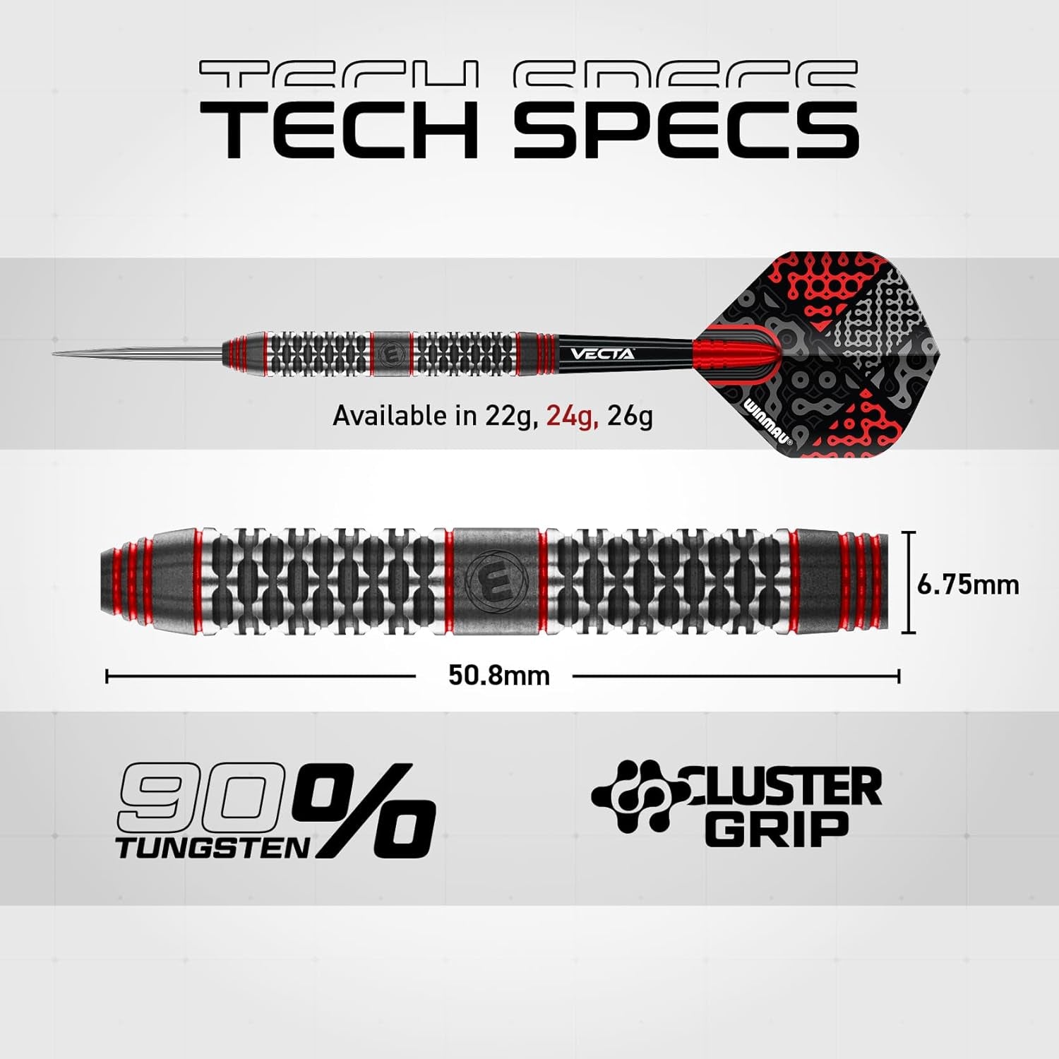Darts Cypher Series 90% Professional Tungsten Darts Set with Dart Flights and Dart Shafts (Stems) - Available weights 18g Soft Tip 22g, 24g and 26g Steel Tip