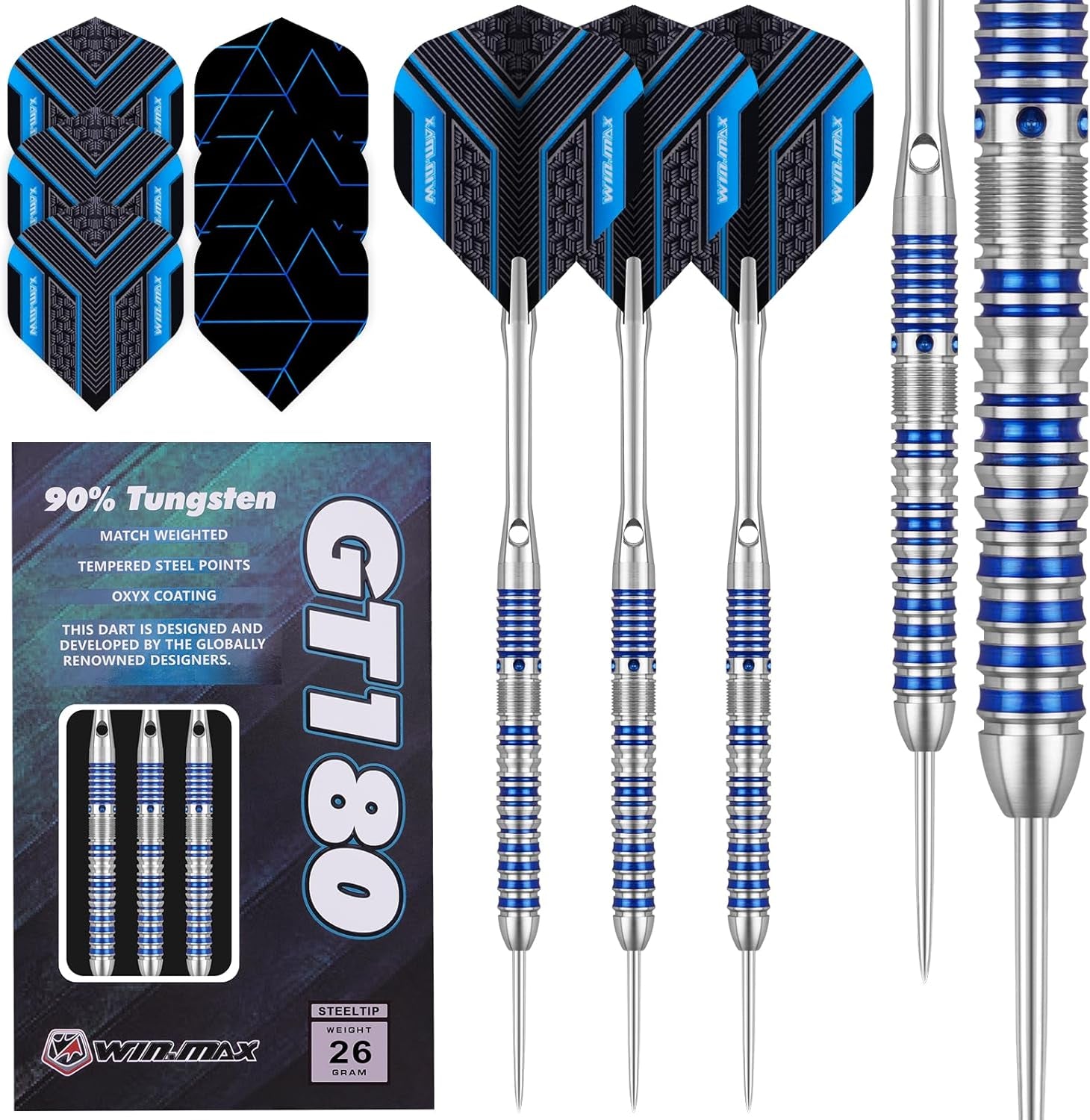 Darts Tungsten Darts Steel Tip Darts Set (20g, 22g, 23g, 24g, 26g, 28g) - 3PCS Razor Edge Darts Set Professional Darts with Accessories, Including 3 Extra Flights