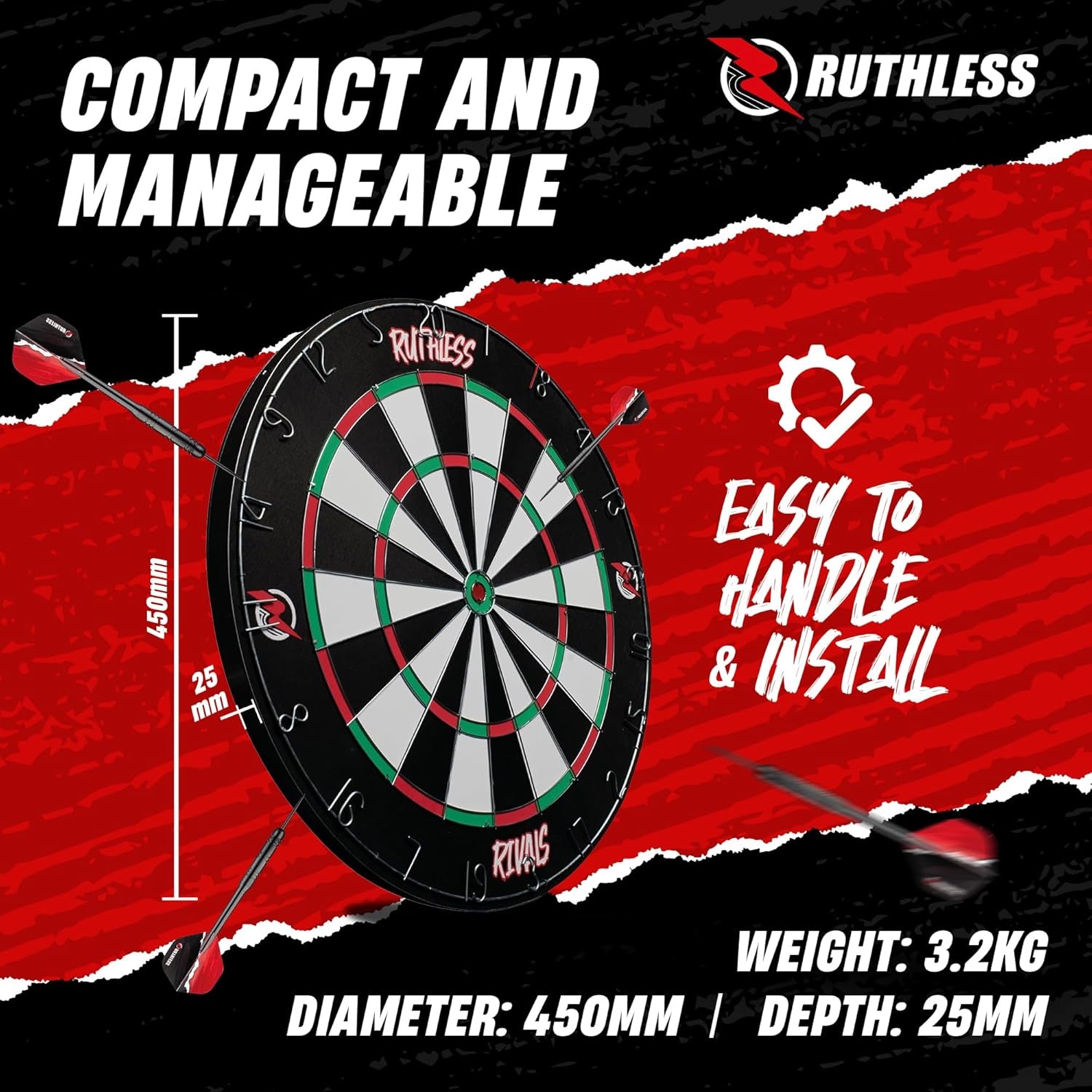 Rivals Family Dart Board Game | 18*1 Double Sided Dartboard Set Including 2 Sets of Darts (DB074)