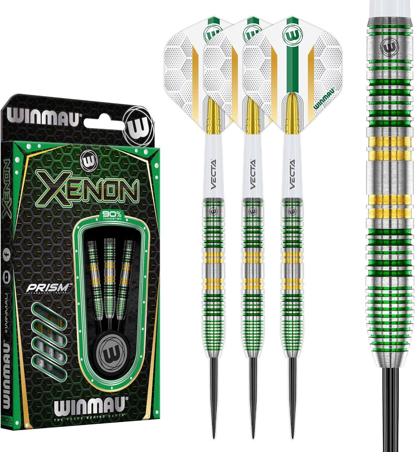 Darts Xenon Series 90% Professional Tungsten Darts Set with Dart Flights and Dart Shafts (Stems) - Available weights 18g Soft Tip 23g, 24g and 25g Steel Tip