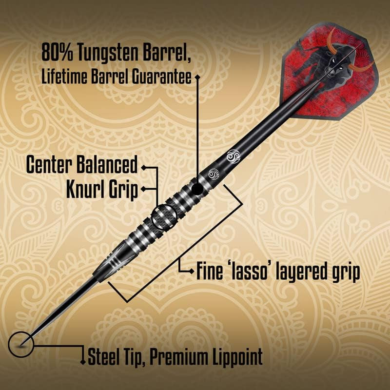 Shot Darts Steel Tip, Americana Wrangler (23g/24g/25g), 80% Tungsten Barrel, Center Balanced, Handcrafted Professional Dart Set & Flights Made in New Zealand, Metal Tip for Bristle Dartboard