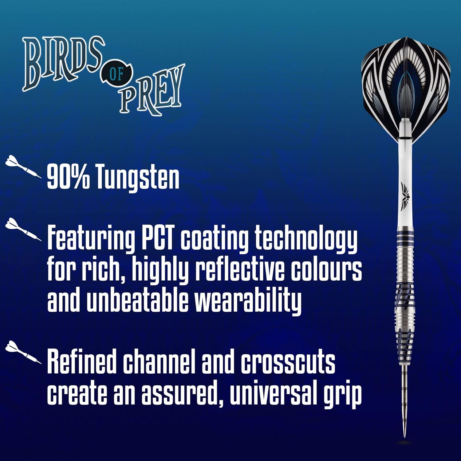 Darts Birds of Prey Falcon-Steel Tip Dart Set-Front Weighted-90% Tungsten Barrels