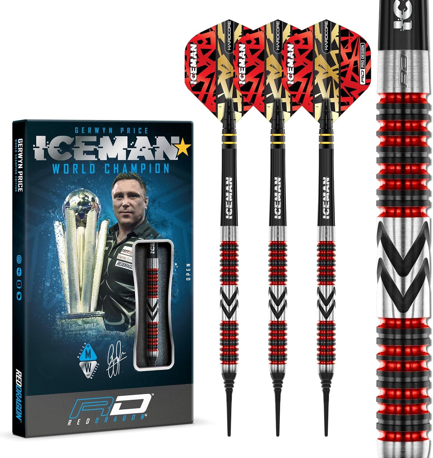 Gerwyn Price Iceman Firebird 18 Gram Softip Premium Tungsten Darts Set with Flights and Stems