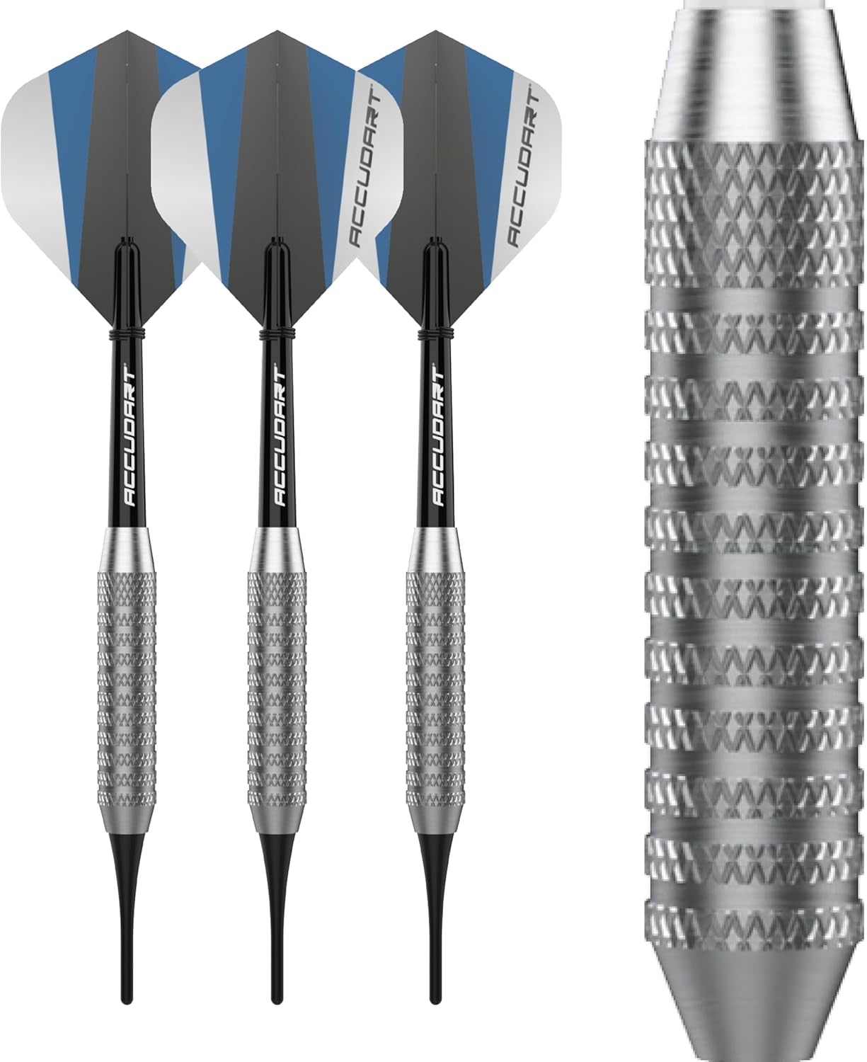 Soft Tip Dart Set 1.0 - Nickel Plated Steel Barrel - Knurled Patterned Grip - Polycarbonate Shaft - Standard Shape Flights