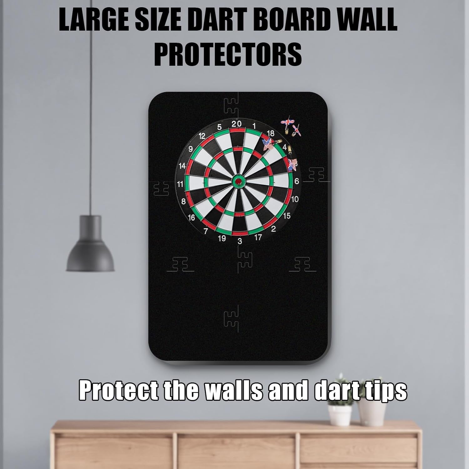 Dart Board Wall Protectors,Extended Length Dartboard Wall Protector,Dartboard Surround,Black Dart Board Cork Wall Protector,Suitable for 18in Dart Board