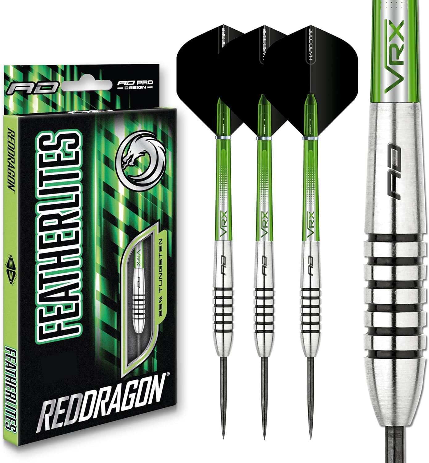 Featherlite 10g, 12g, 17g, 18g or 19g Tungsten Darts Set with Flights and Stems