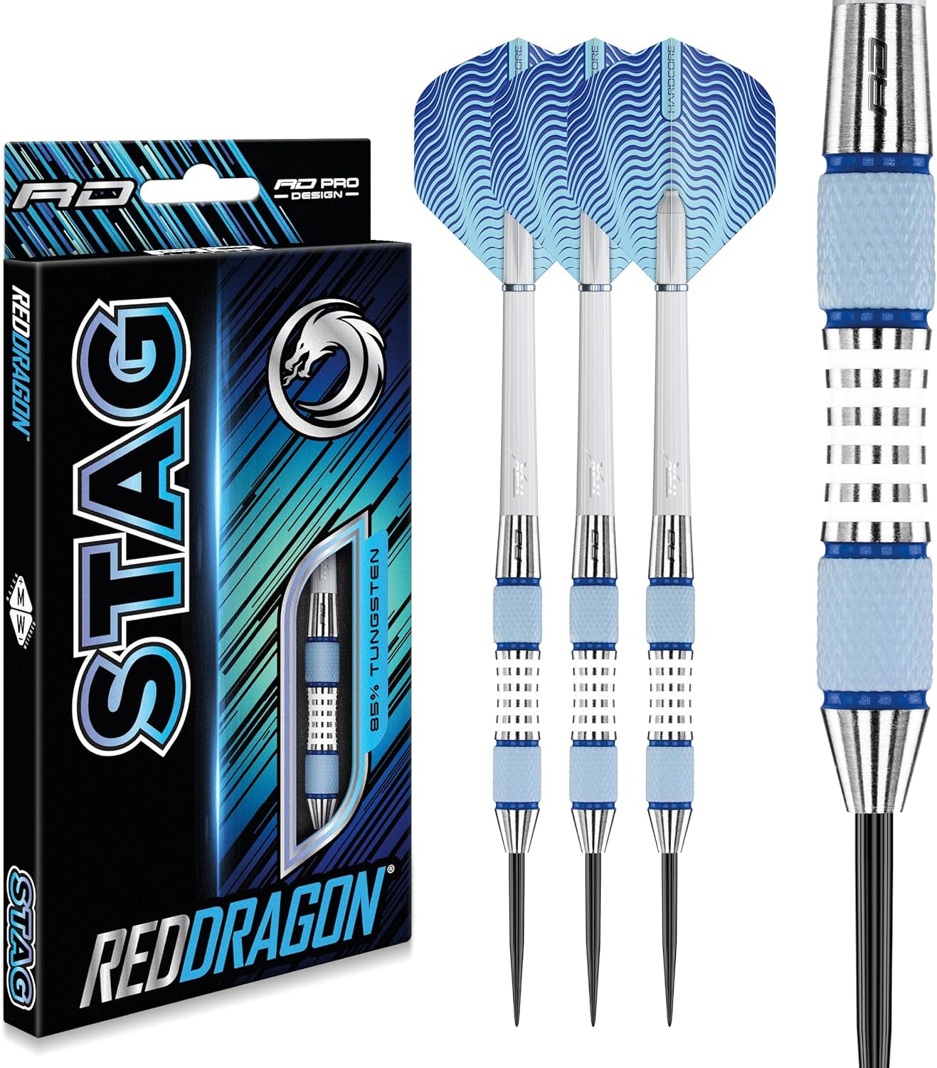 Stag 24g, 26g, 28g or 30g Tungsten Darts with Flights and Stems