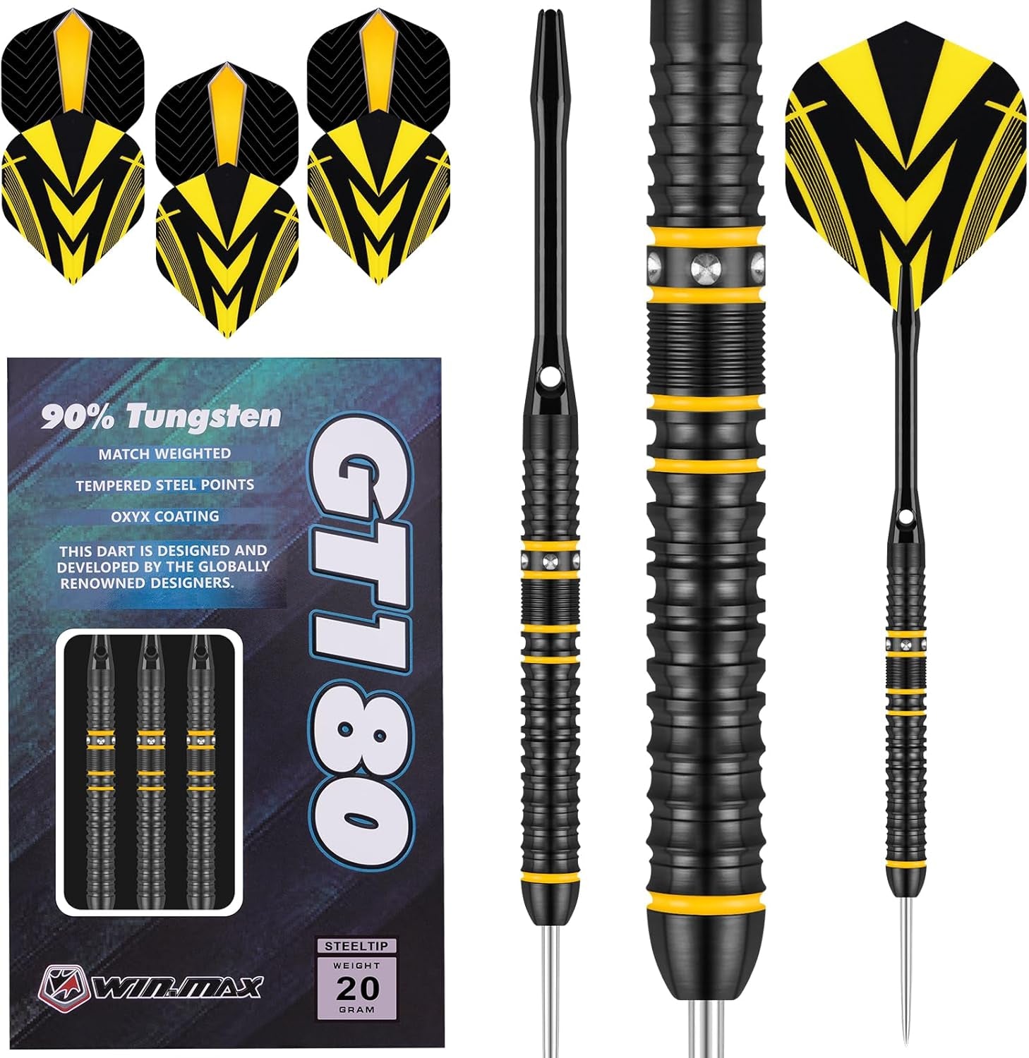 Darts Tungsten Darts Steel Tip Darts Set (20g, 22g, 23g, 24g, 26g, 28g) - 3PCS Razor Edge Darts Set Professional Darts with Accessories, Including 3 Extra Flights