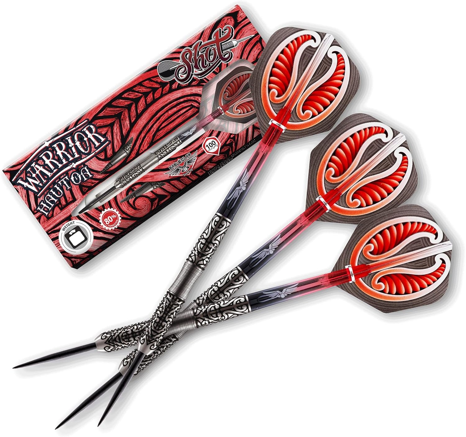 Darts Warrior Hautoa Steel Tip Dart Set-Centre Weighted 80% Tungsten Barrels