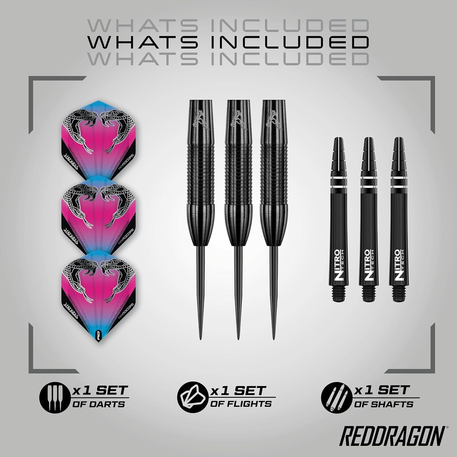Peter Wright Snakebite 3: 22g or 26g Tungsten Darts Set with Flights and Stems