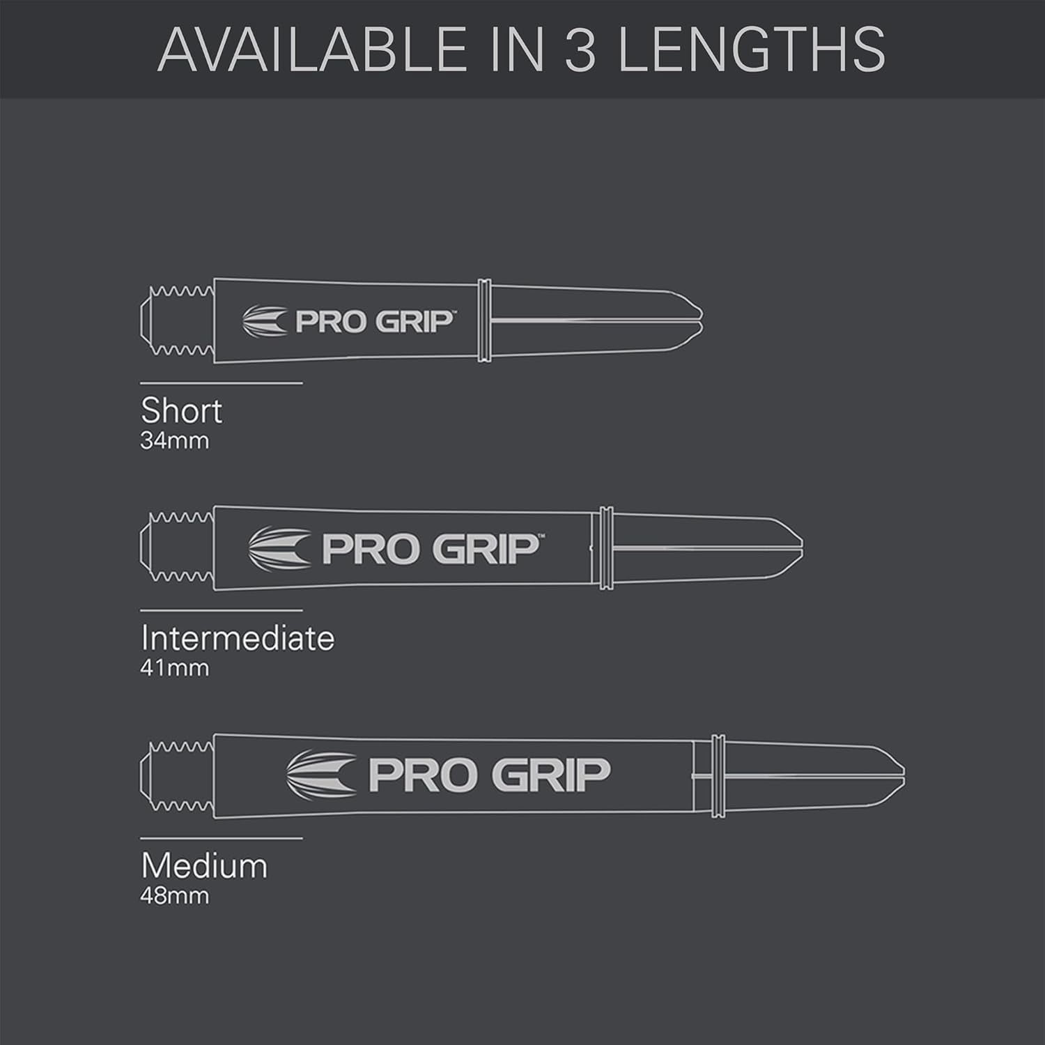Pro Grip Shafts – Set of 9 | 3 Colours, Multicolour | 3 Size Options (Short, Intermediate, Medium) | Dart Stems, Professional Darts Accessories, 2BA Shaft Multipack with Rings