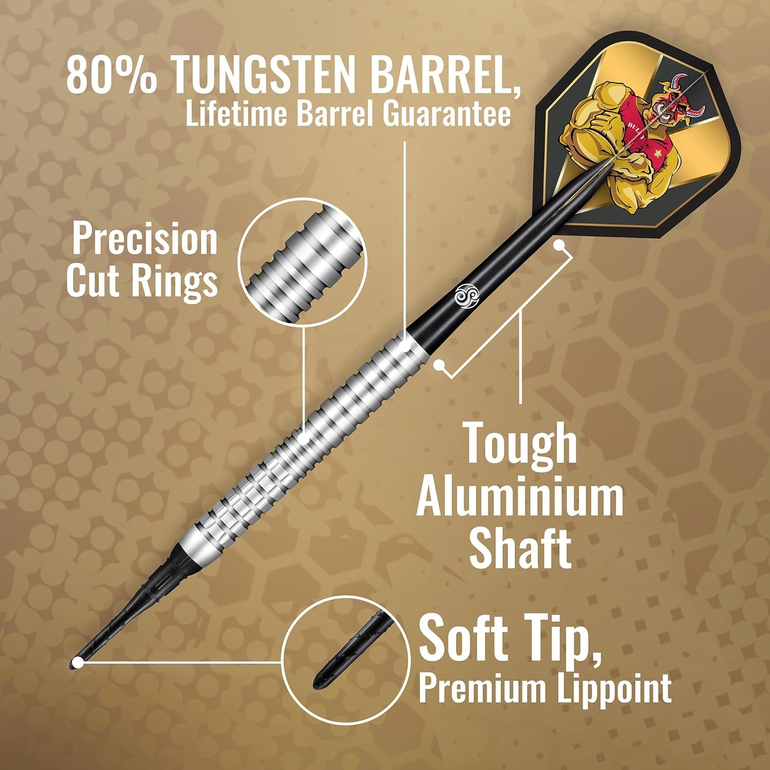 Shot Soft Darts Michael Smith Bully Boy Precision 80% Tungsten Softtip Darts Soft Dart High Quality Tungsten Darts Set with Shafts and Flights Made in New Zealand