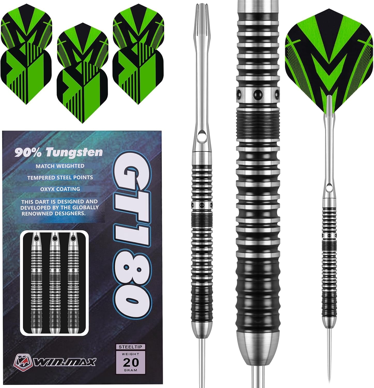 Darts Tungsten Darts Steel Tip Darts Set (20g, 22g, 23g, 24g, 26g, 28g) - 3PCS Razor Edge Darts Set Professional Darts with Accessories, Including 3 Extra Flights