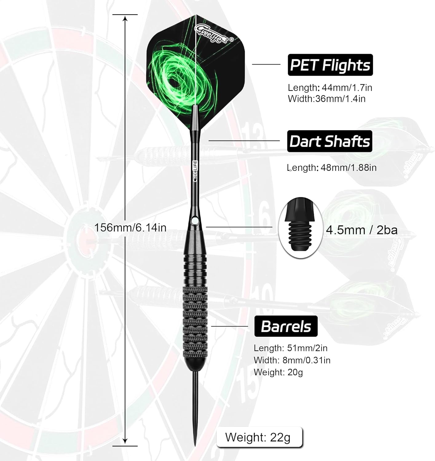 Steel tip Darts set 22/28g with Aluminium Shafts, 16 Protectors, Flights, Sharpener and Tool,12pcs For Beginner