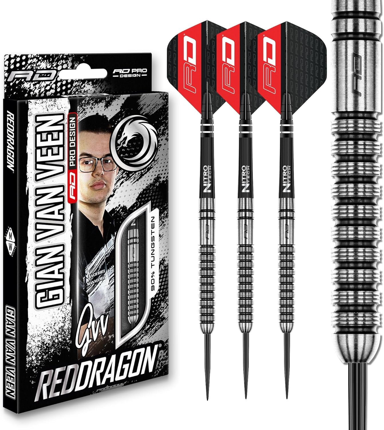 Gian Van Veen Premium Tungsten Darts Set with Flights and Stems