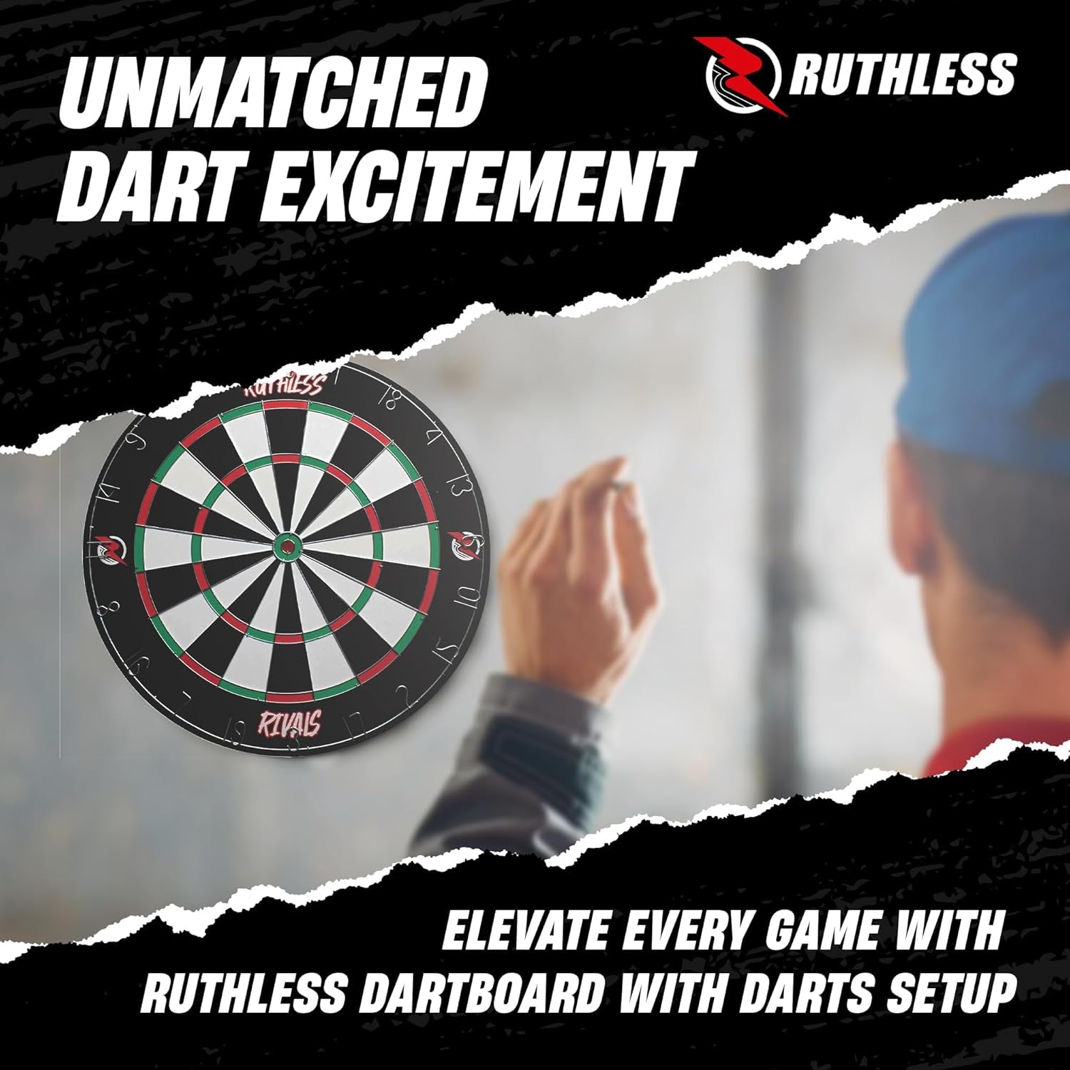 Rivals Family Dart Board Game | 18*1 Double Sided Dartboard Set Including 2 Sets of Darts (DB074)